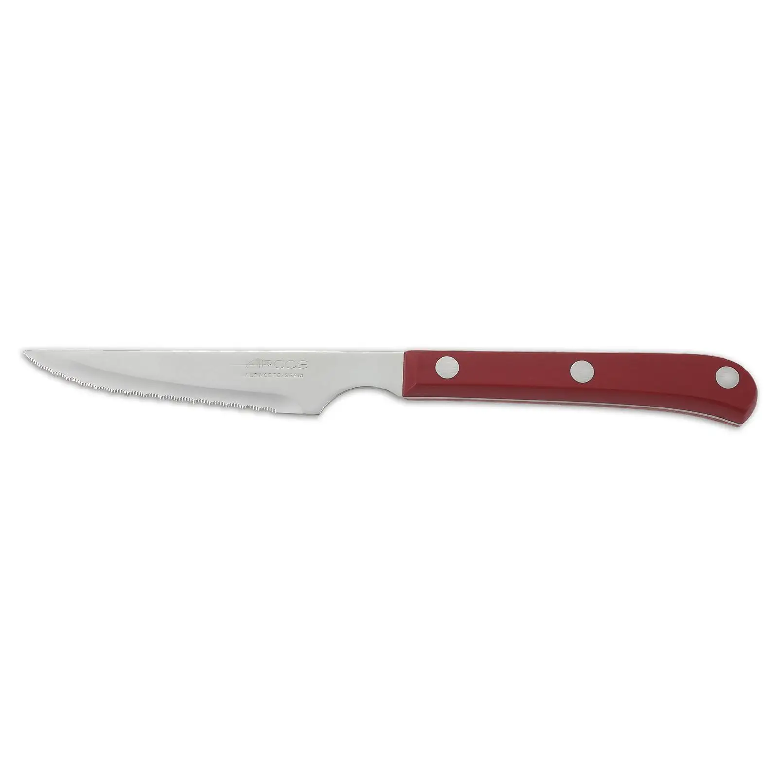 Arcos Cuchillo Chuletero Hoja Serrada Acero Inoxidable Nitrum 115 mm - Ideal para Carnes - Mango Polioximetileno Rojo - Serie Cuchillos de Mesa