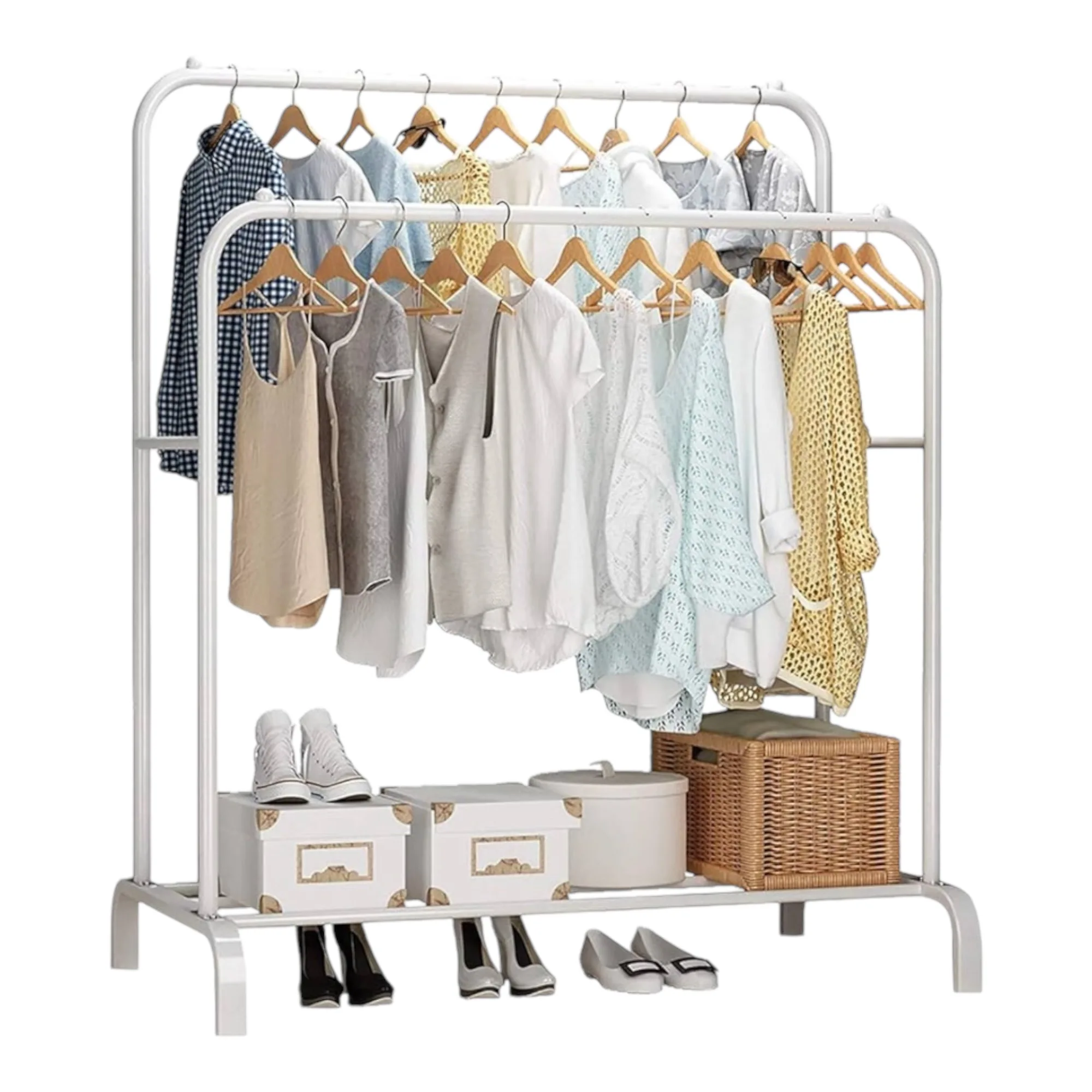 MiKoMiKa Durable Metal Shelf Rack for Clothes, Portable Metal Coat with Double-rail and 2-layer Storage Rack, Bedroom Stand-alone Hanger, supports 40Kg… donkey metal coat rack (clothes-002 1790)