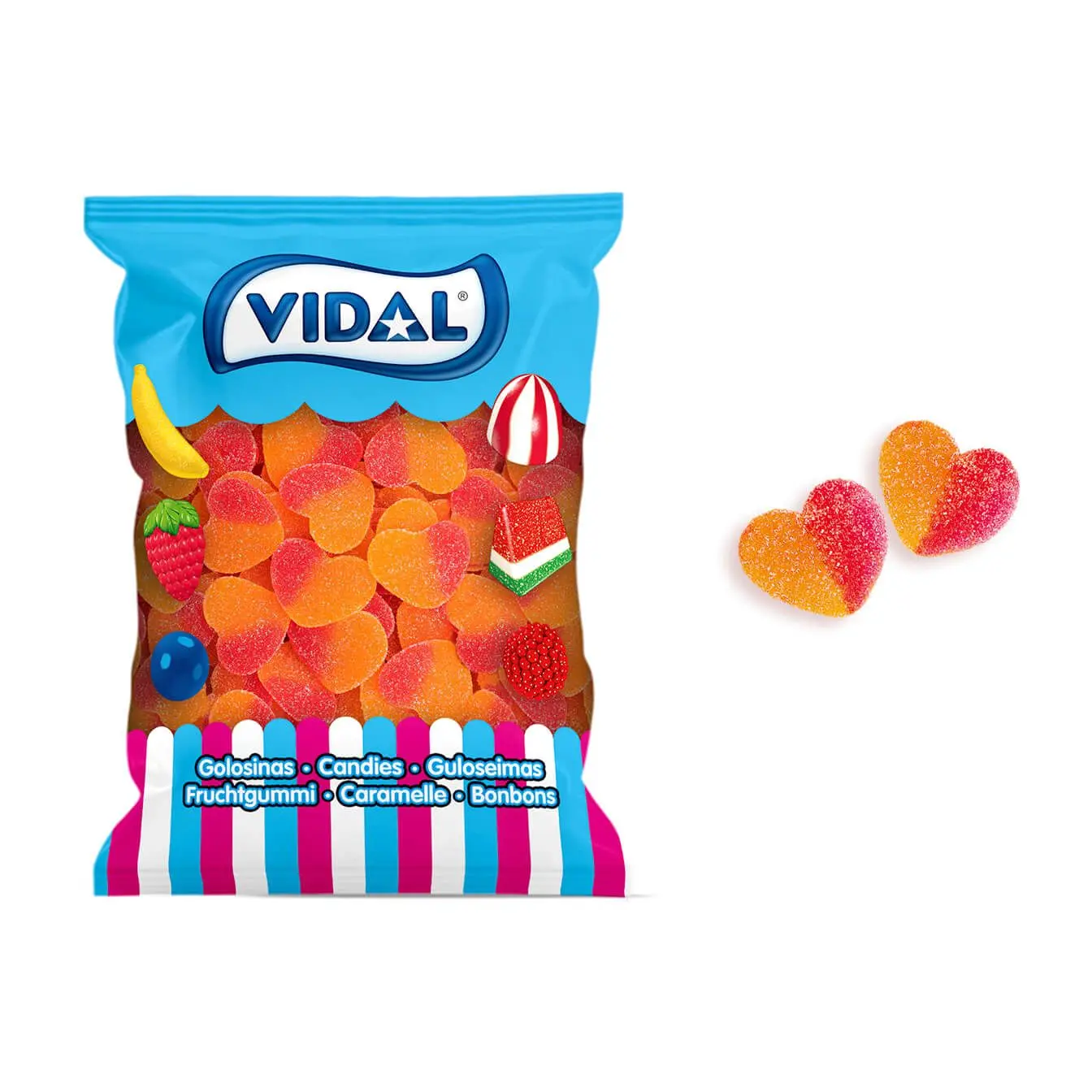 Vidal. Peaches heart sugar. 1kg bag