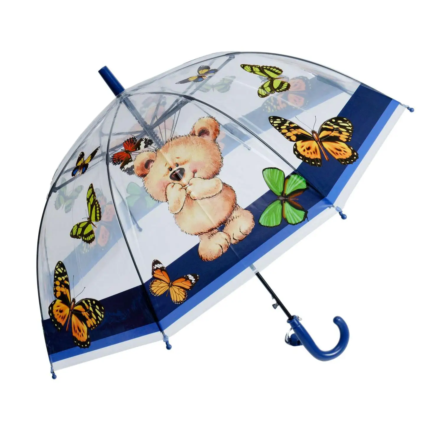 J.S ONDO Paraguas Transparente Bastón Plegable, 50cm Cerrado de NIÑO O NIÑA, Automático, 8 Varillas Resistente Al Viento,DIBUJO ANIMADO