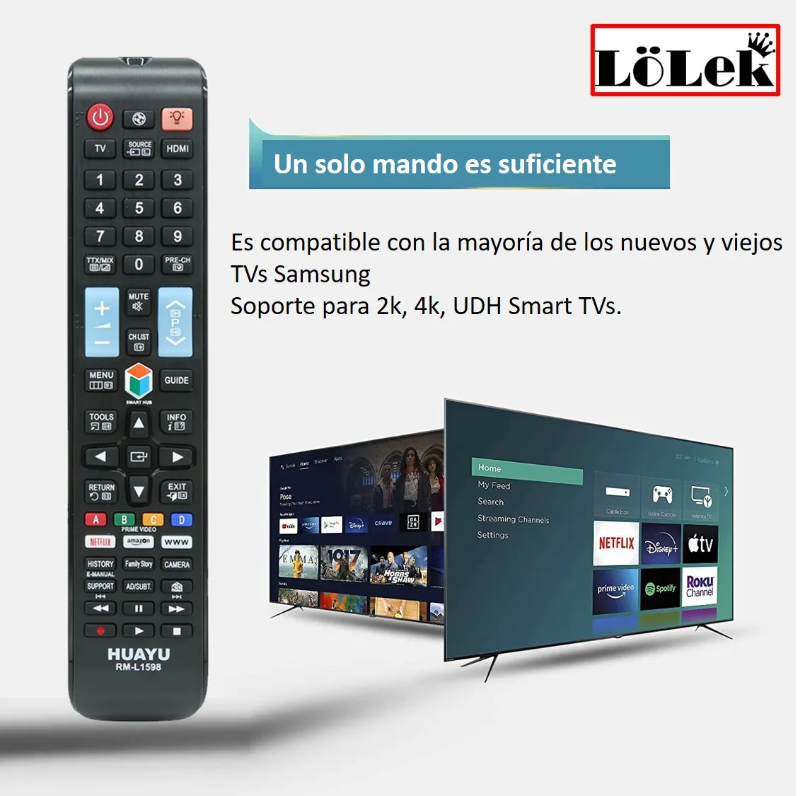 LoLek remote control for Samsung Smart Tvs ,G-1489 Universal controller per Samsung TV LCD LED UHD QLED 4K HDR TV with Netflix Prime Video