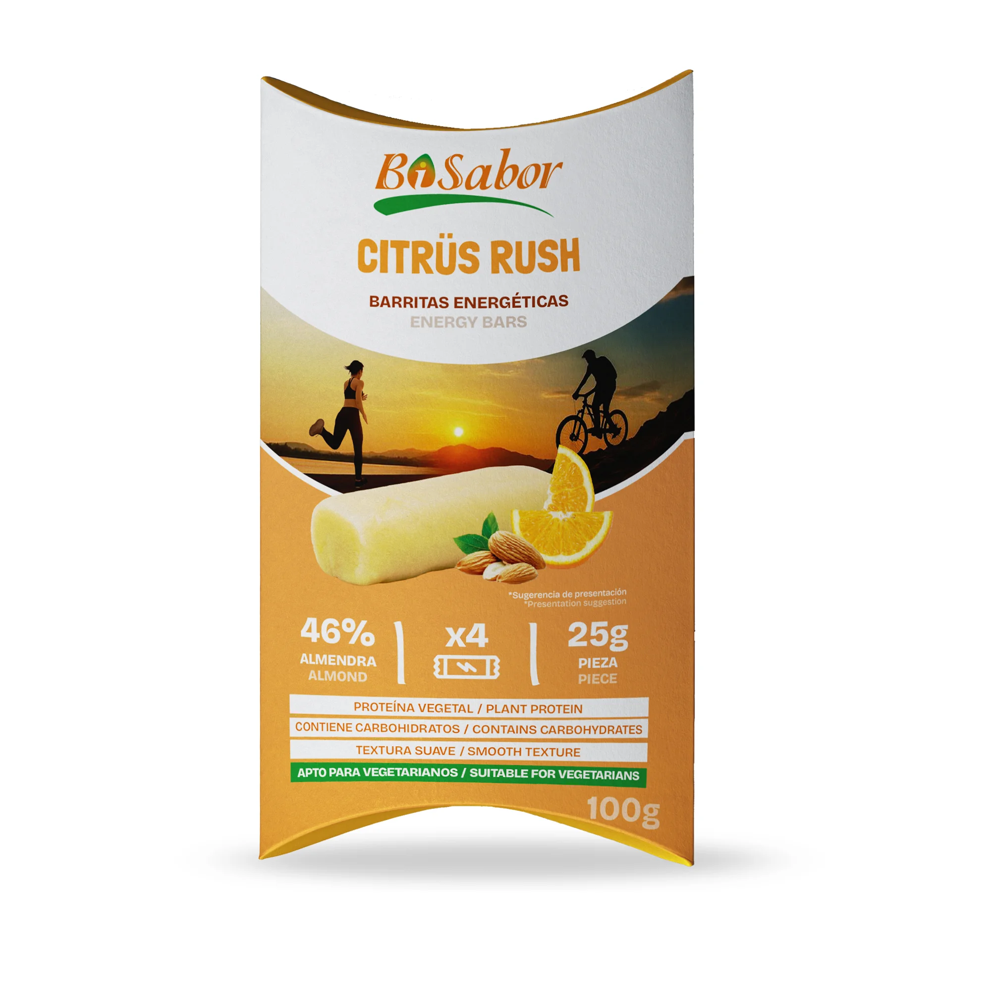 Barrita Citrüs Rush - Almendra Natural y relleno de naranja 4x25g Bisabor