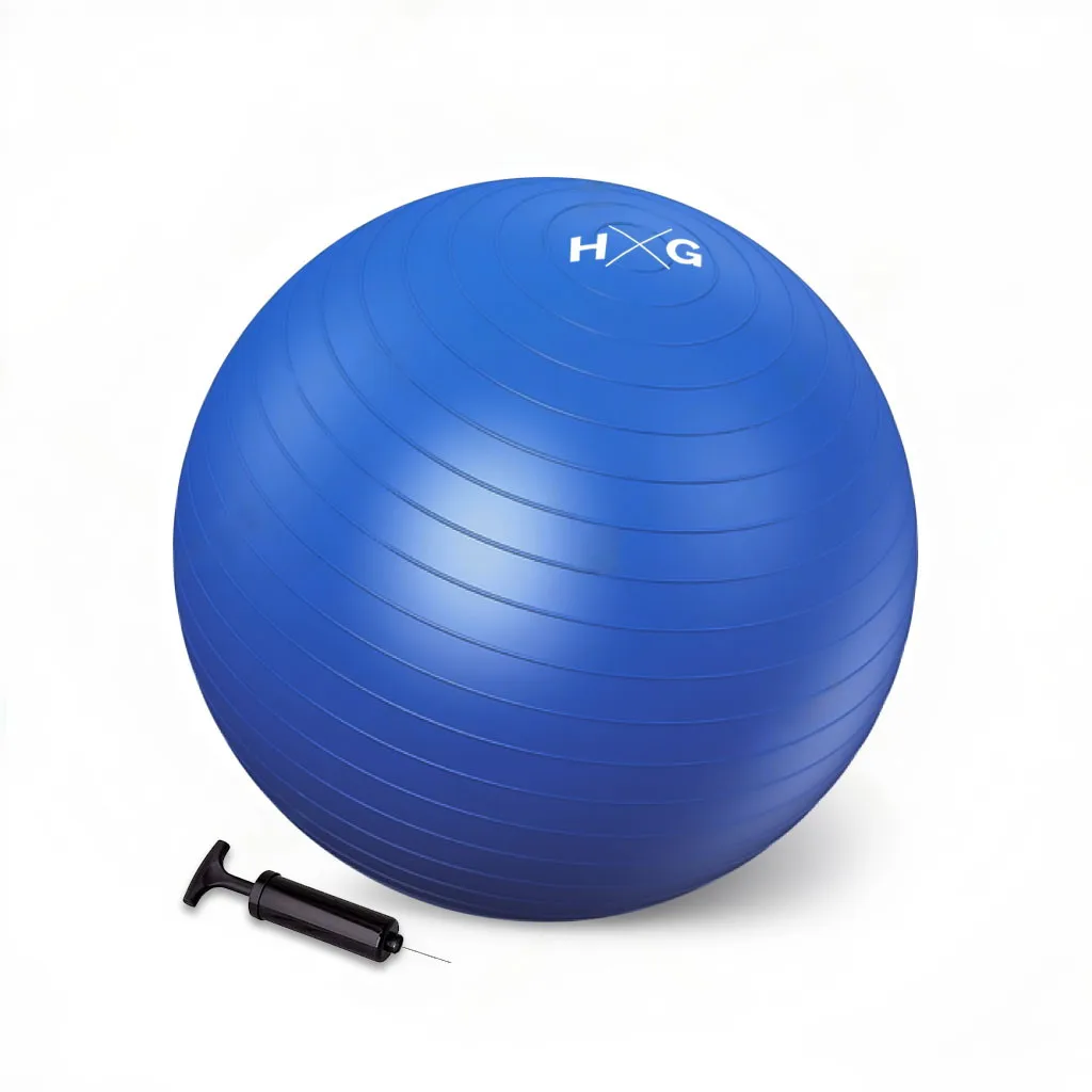 HxG Fitness Ball, pelota de Ejercicio para Yoga y Pilates, diámetro de 65 cm, con tecnología Anti explosión, Antideslizante y con inflador Incluido.