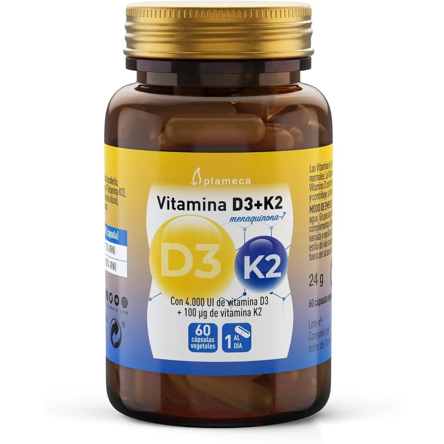 Plameca 3 X Vitamina D3+K2 60 Cápsulas Vegetales - Imagen 3