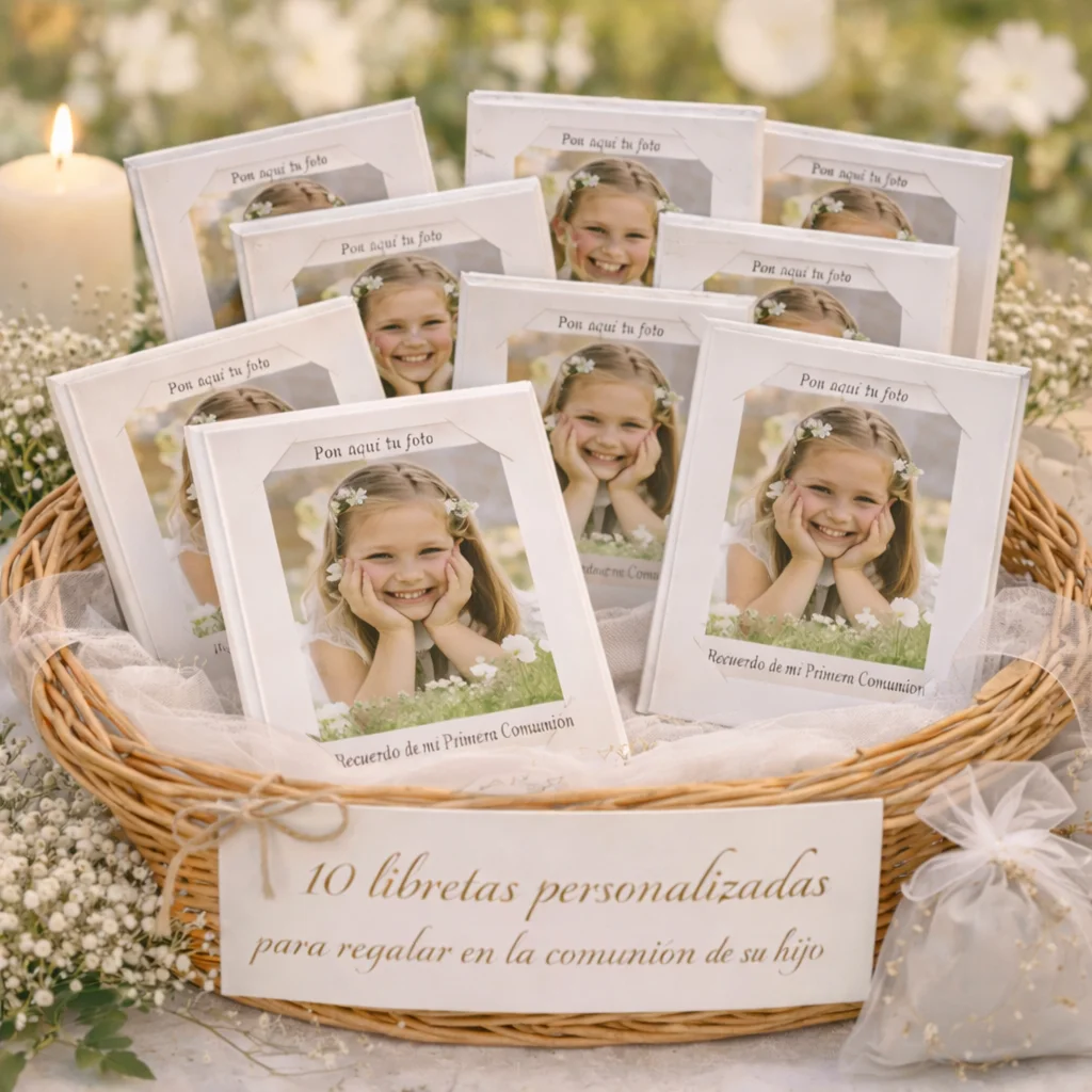 Lote de 10 Libretas de Primera Comunión Niña con Foto Personalizada | Regalo Invitados Comunión | Cuadernos Recuerdo | Tapa Blanda Papel Offset, extraordinaria  equivalencia calidad precio  Yolanda