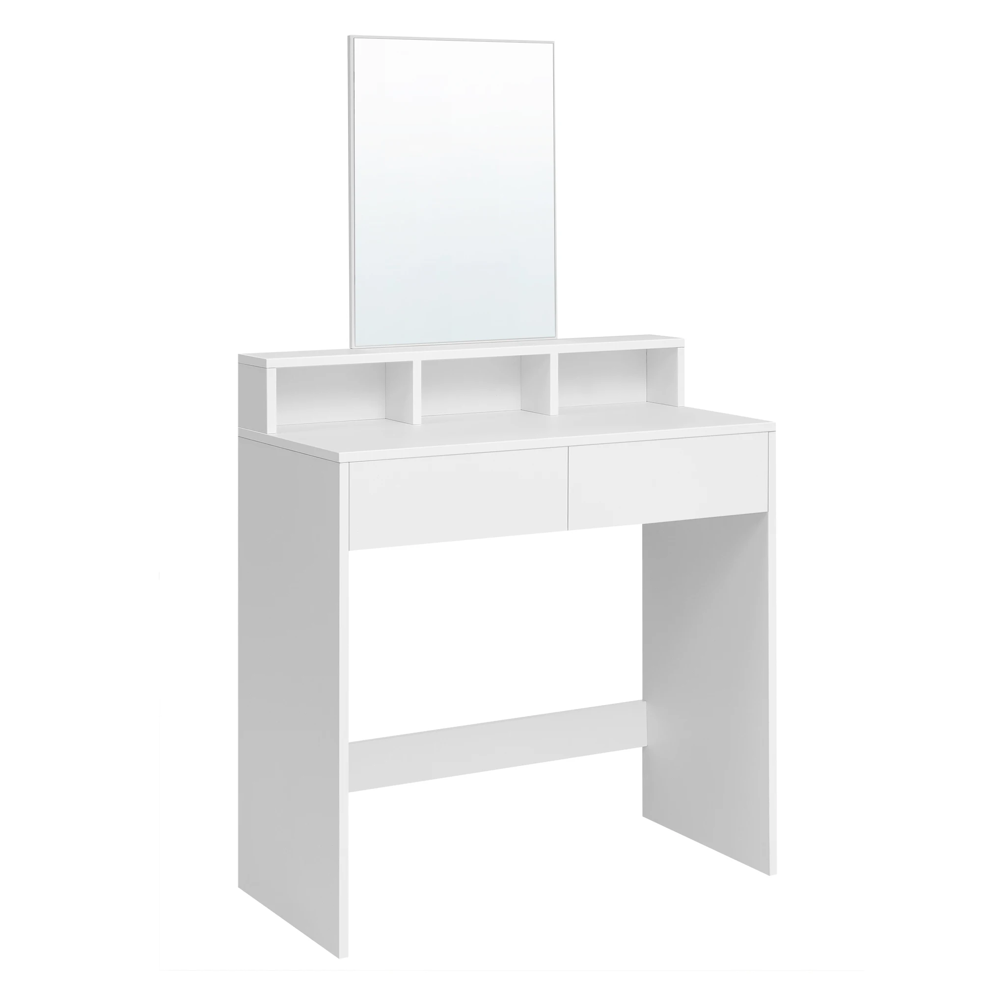 VASAGLE Tocador, Mesa de Maquillaje con Espejo Grande, Gabinete con 2 Cajones y 3 Compartimentos, Estilo Moderno, Blanco, Regalo de Navidad