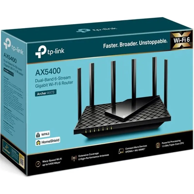 TP-LINK Archer AX73 Dual Band Gigabit Ethernet Wireless Router (2.4 GHz / 5 GHz) Black