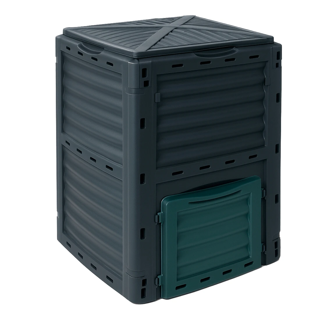 Compostador de Jardín 300L 61×61×83 cm con Tapa Abatible y Ventilación Lateral para Reciclaje Orgánico y Producción de Compost Natural en Hogares y Huertos