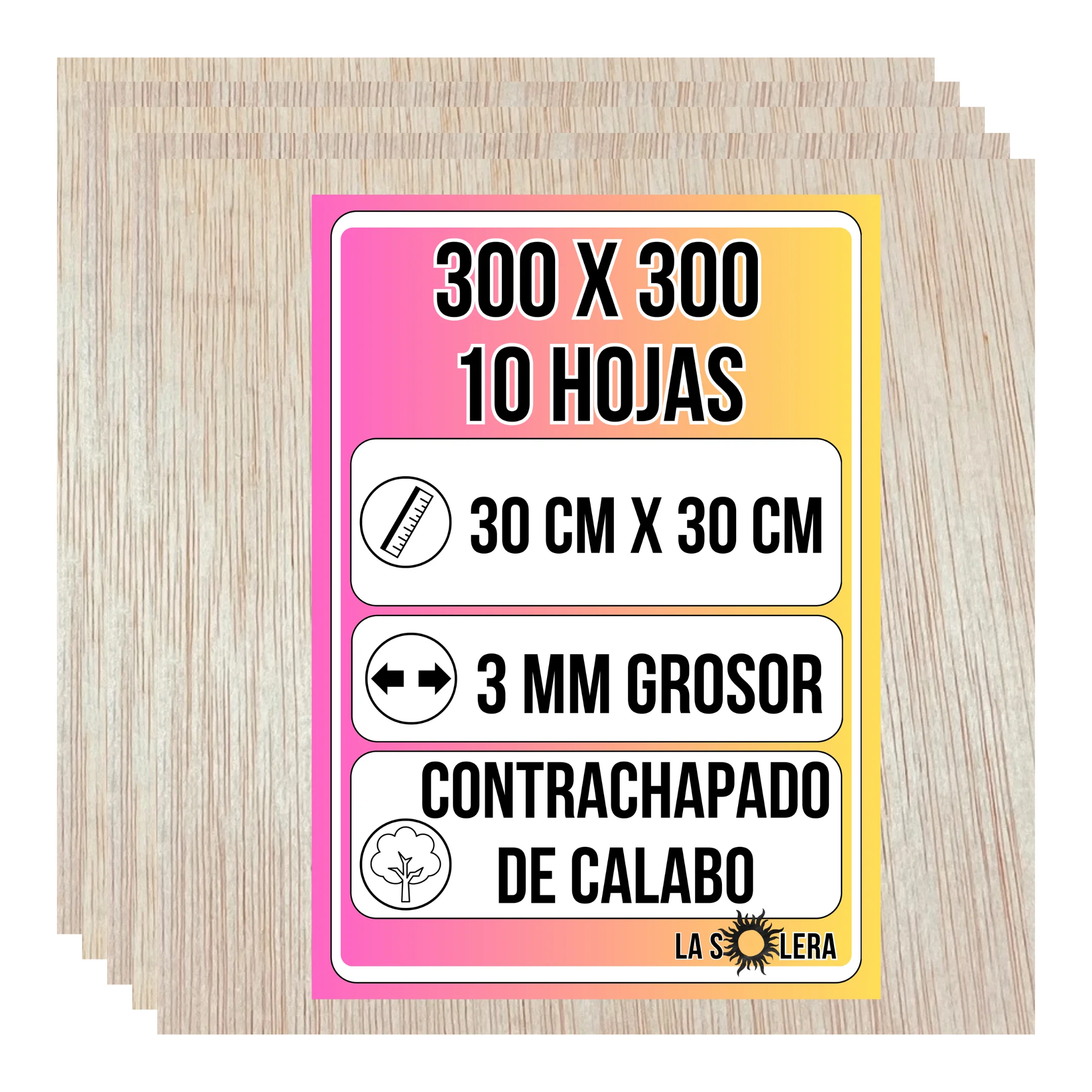 La Solera | Pack de 10 tableros 30x30 cm de contrachapado Calabo 3 mm, ideal para manualidades, láser y pirograbado