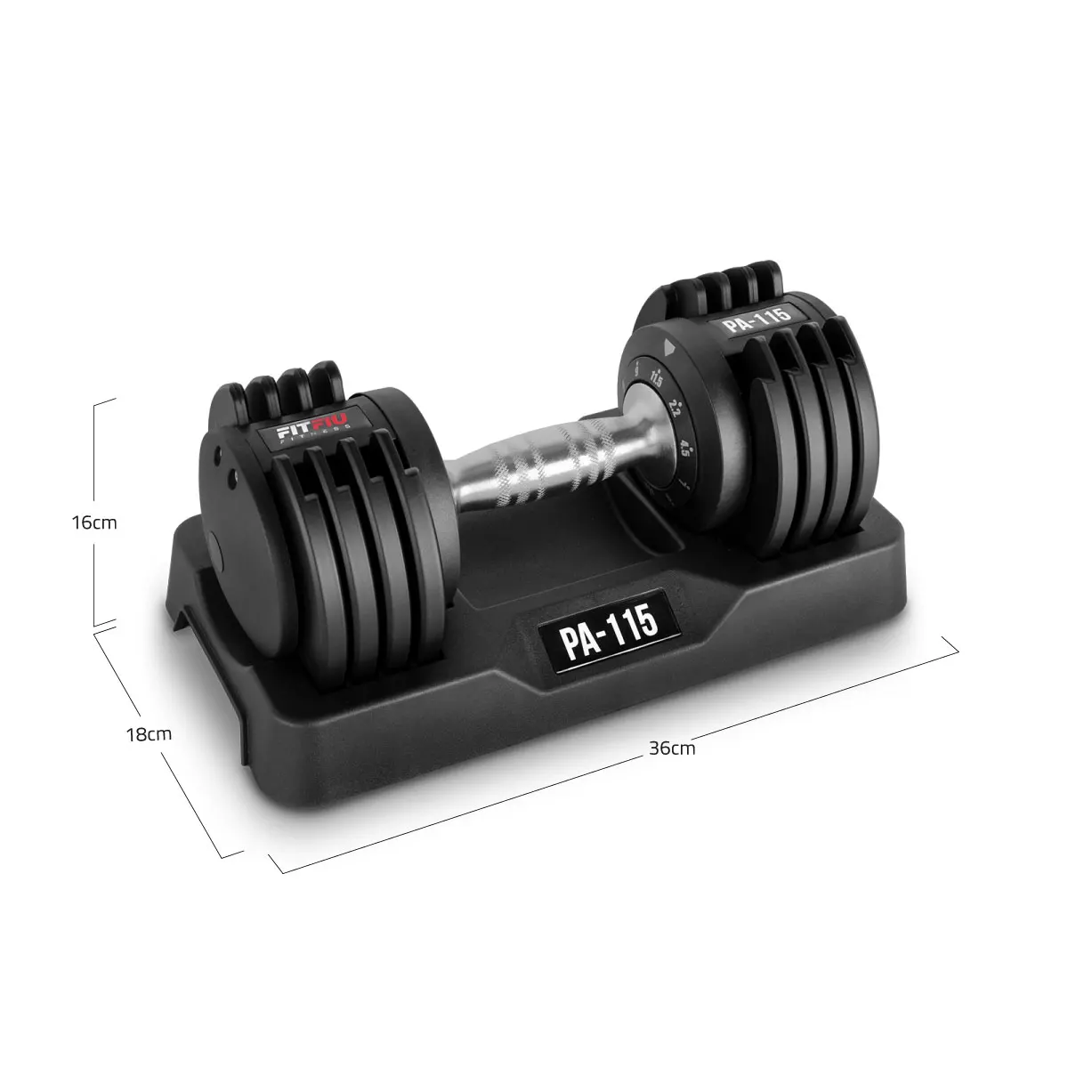 FITFIU Fitness PA-115 Adjustable Dumbbell Set 2.2kg to 11.5kg for Home Gym Workouts, featuring a quick lock weight adjustment and non-slip handle for safe training.