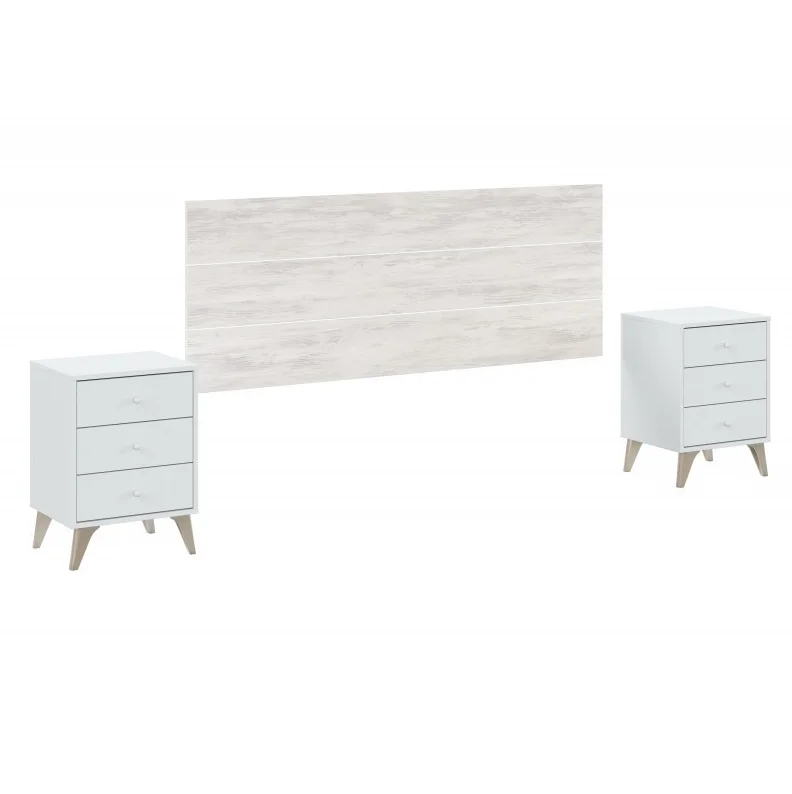 MOBELCENTER - Cabezal Matrimonio y 2 Mesitas de Noche Sweet – Color Blanco Artik y Blanco Velho – Ancho: 240 cm x Fondo: 33 cm x Alto: 101 cm - (1107)