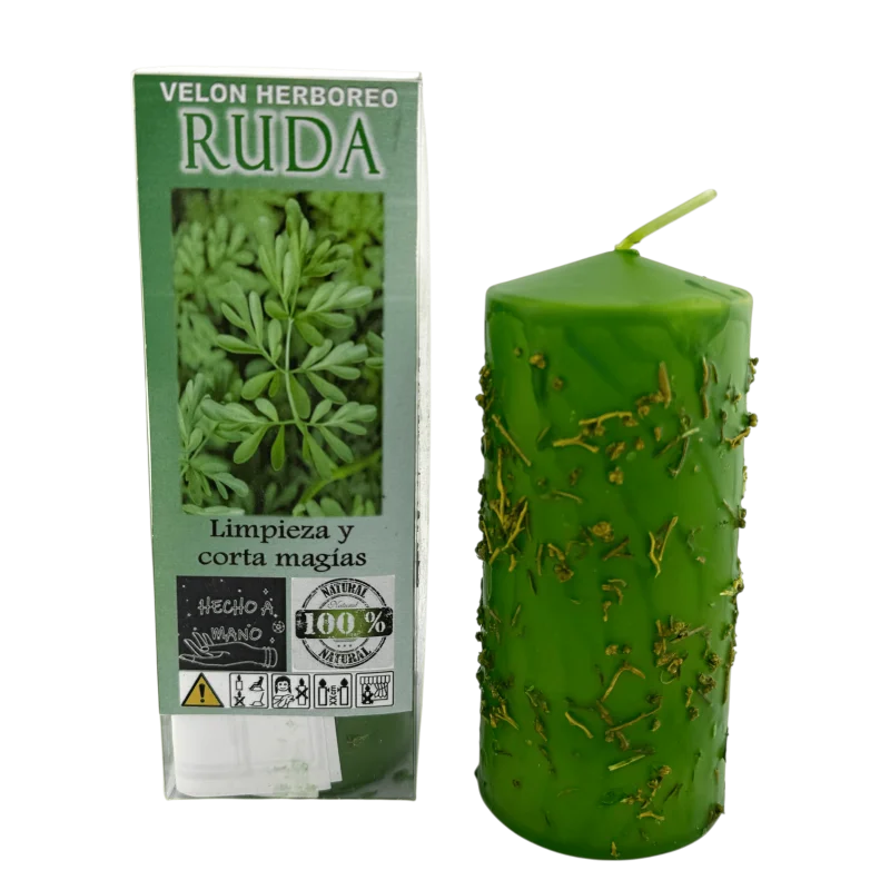 Ruda Herbal Candle - HOSTENATURA | 14x6 cm, natural ingredients for energy cleansing and protection, eliminates negativity and cuts magic with a herbal aroma, perfect for rituals and spiritual balance.
