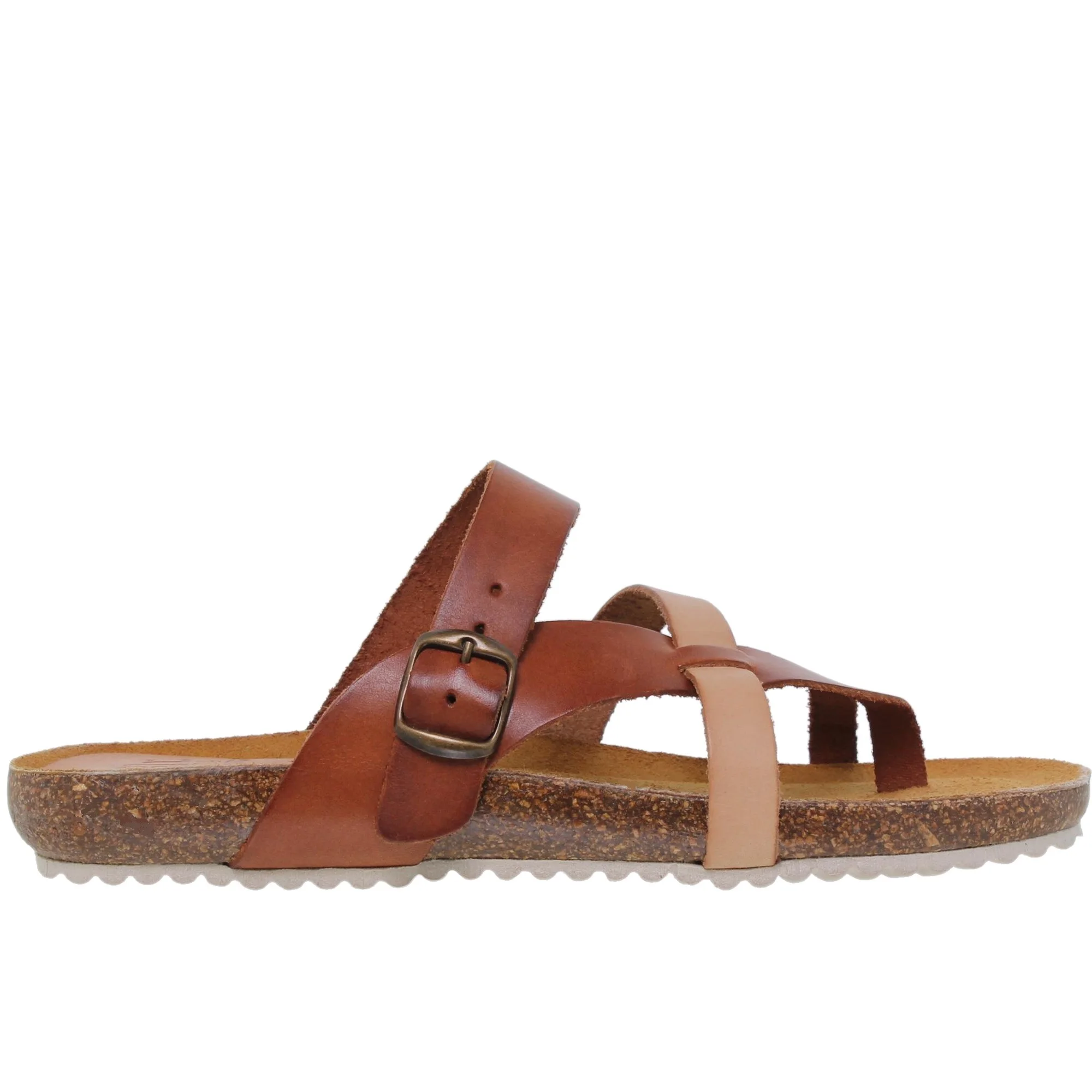 Sandalia plana mujer piel cuero - Blusandal 8930BLU - Sandalia bio romana piel cuero