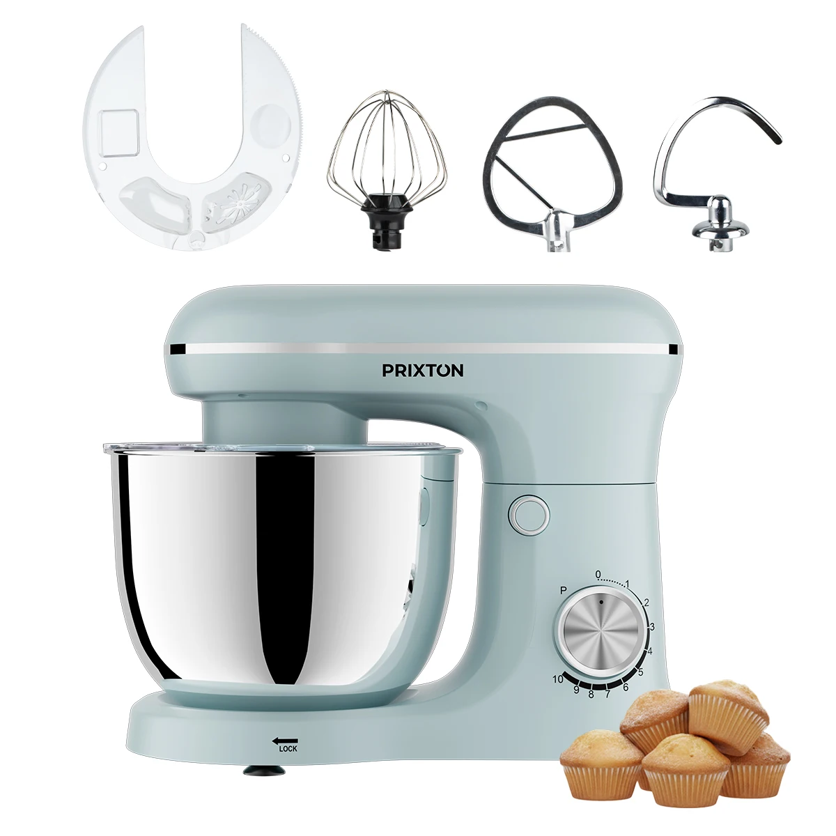 Batidora Amasadora KR250, Multifunciones, 5 litros, 1500W, 10 velocidades, 3 accesorios | PRIXTON
