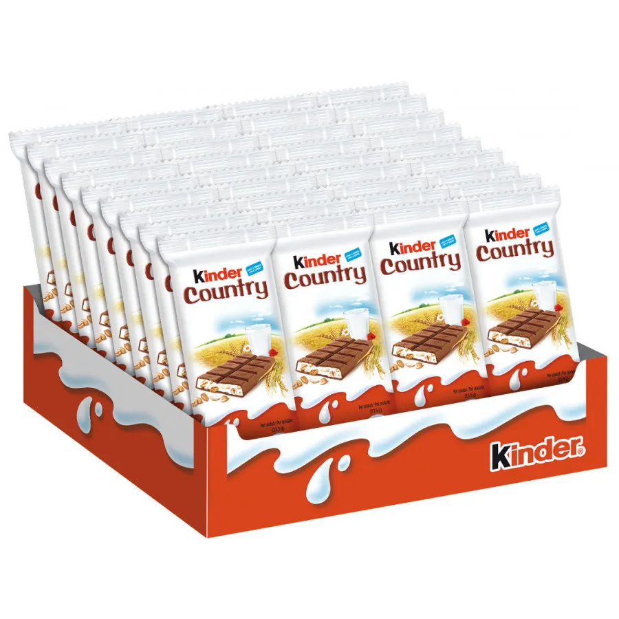 Kinder Country Cereali 40 unidades - FECHA CONSUMO PREFERENTE 28.09.2025 - Delicioso snack de chocolate con leche extrafino y relleno de leche y cereales. Contiene 40 unidades envueltas individualmente