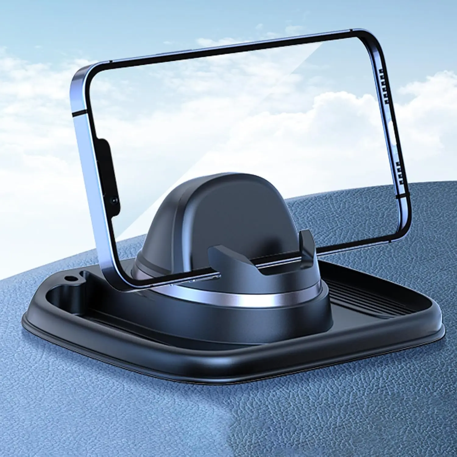 Soporte Móvil Coche,Soporte Teléfono Salpicadero de Silicona Antideslizante,360 Grados Giratorio Soporte Teléfono Móvil para Coche,Universal Soporte Coche Reutilizable para Smartphone (Negro)