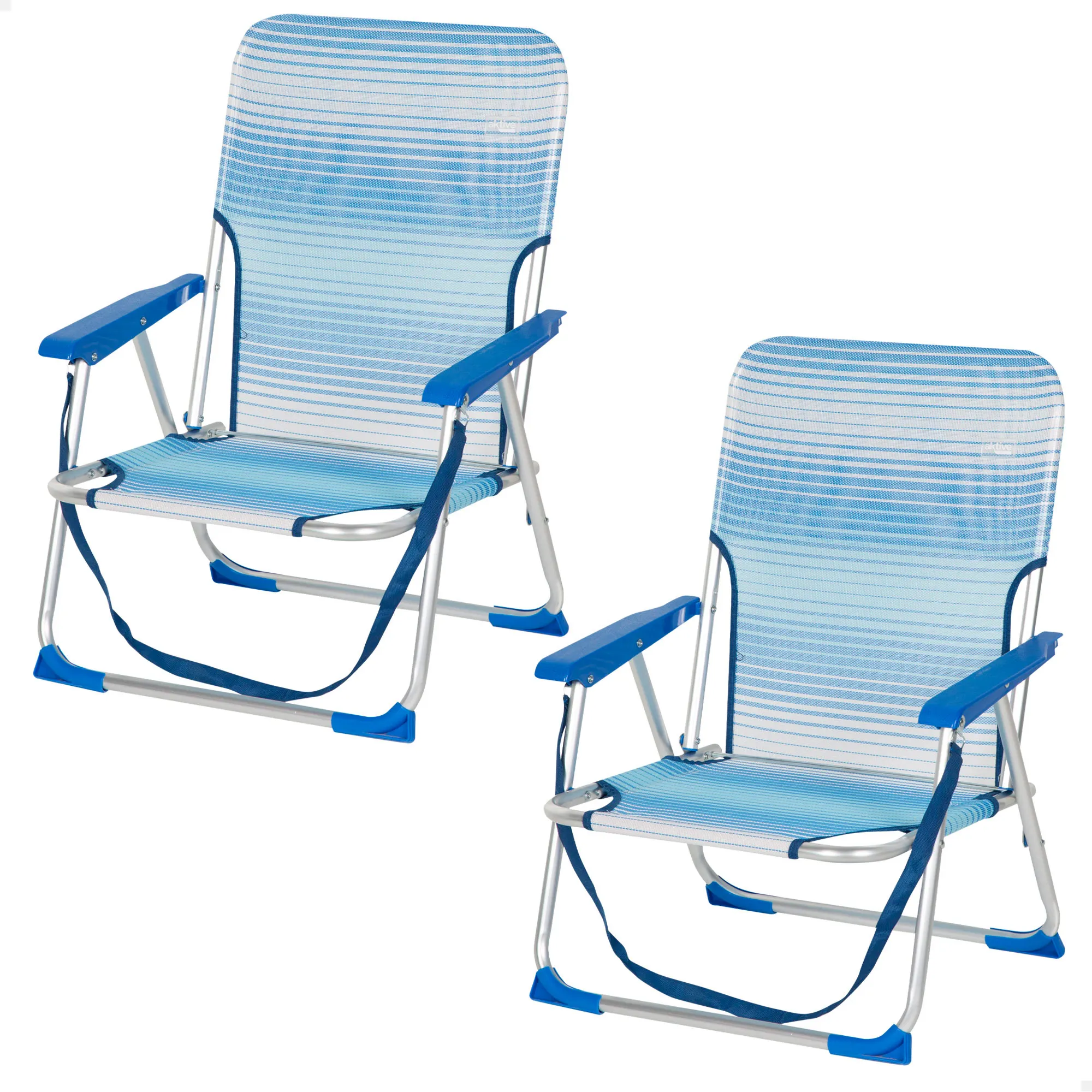 Aktive - Pack de 2 sillas de playa plegables, tamaño 44x35x72 cm, azul a rayas, de aluminio y textileno, patas con topes antivuelco, asa de hombro para transportar, estructura plegable, peso máximo