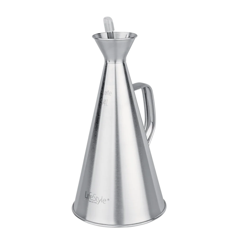 LILI HOME Aceitera «Azzayt» Antigoteo – Elegancia y Precisión en Tu Cocina Capacidades disponibles: 250ml, 500ml y 1000ml. Fabricada con acero inoxidable de la más alta calidad, asegura una resistencia superior al desgaste, la corrosión y mantiene el acei