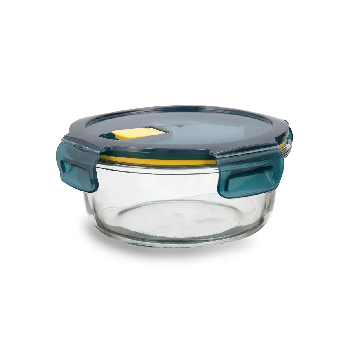 QUID ASTRAL Recipiente Redondo Hermético Vidrio 16x16x7CM - 62CL Azul  Tapa 4 cierres herméticos 100% con válvula Reciclable