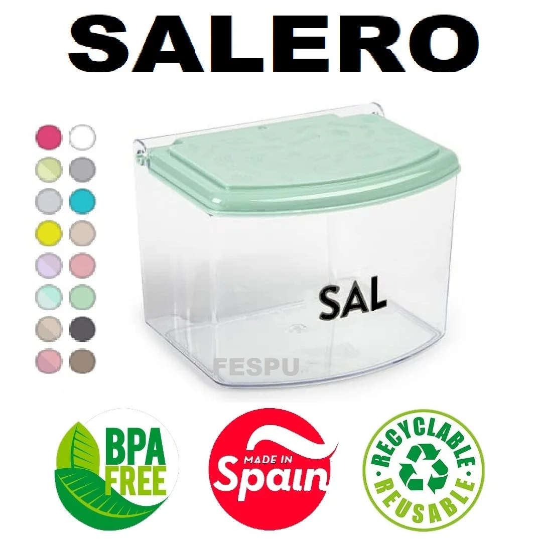 Plastic Forte Salero pack 2 unidades,Plástico Transparente con Tapa - Toque Divertido - Fácil de Limpiar - Fabricado en España