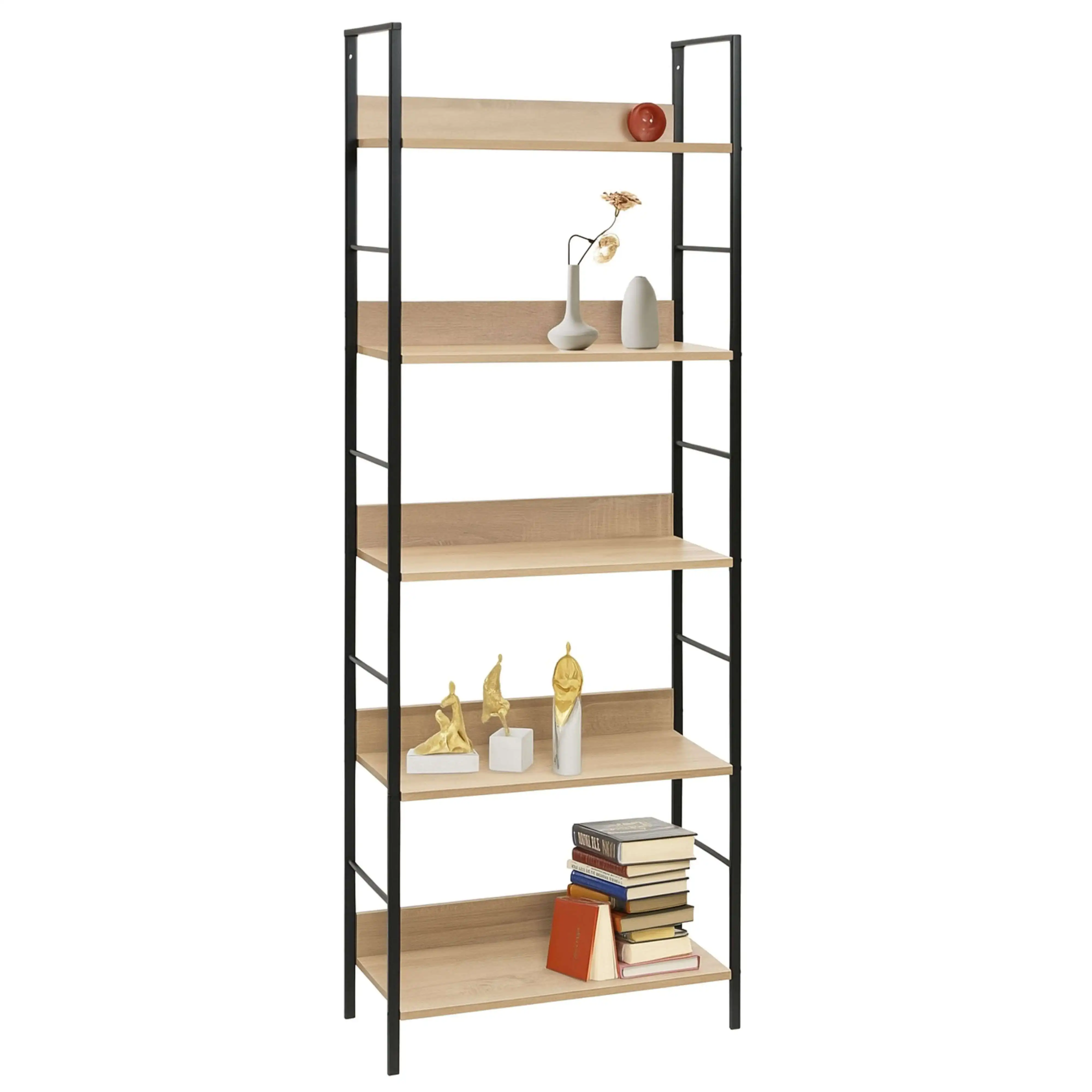 Miroytengo Estantería Librería de Salón Comedor Rubi con 5 Estantes Roble Cambrian y Negro 60x160x28 cm