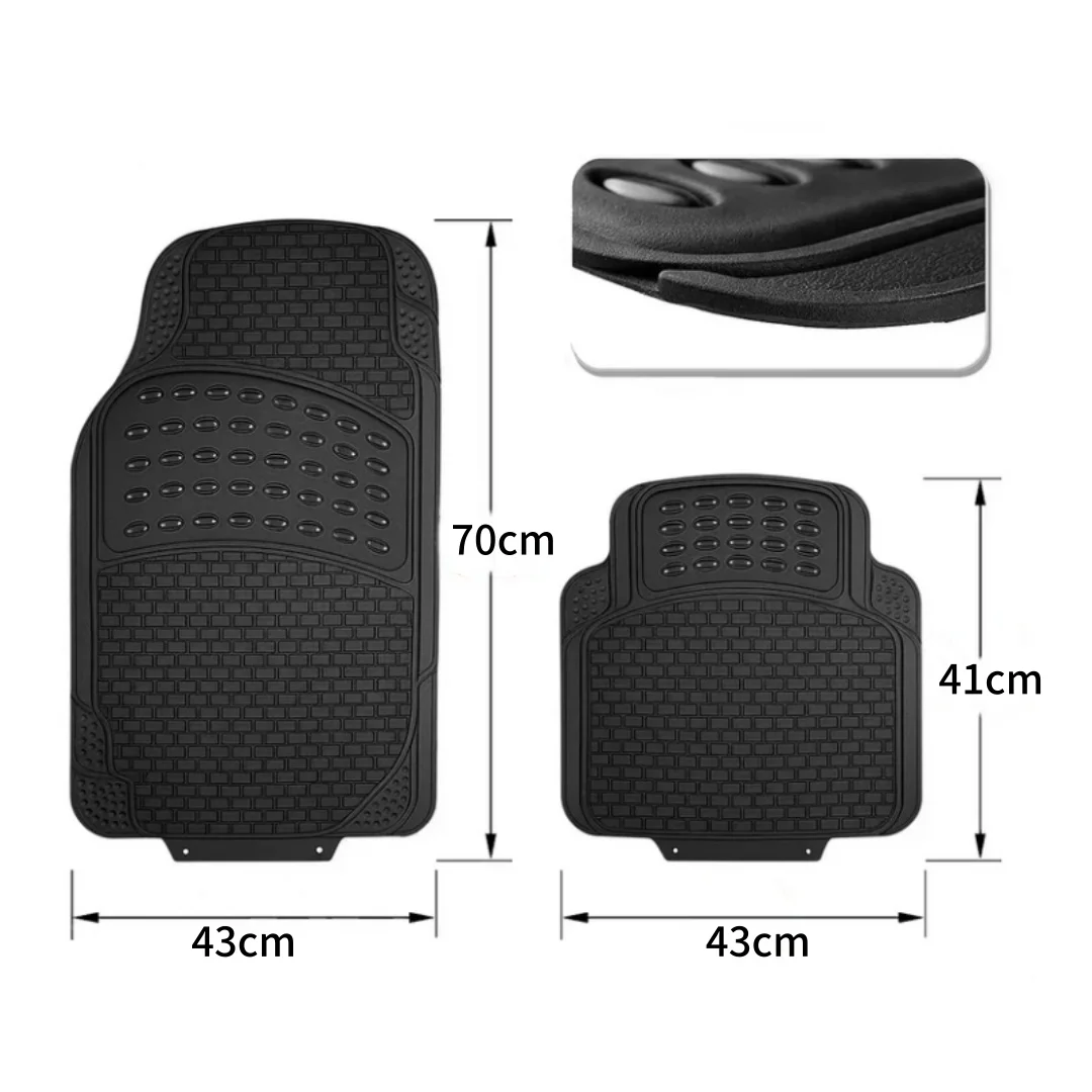 Complete Set of 4 Non-Slip Rubber Car Mats, Universal and Trim-to-Fit for Front and Rear, Black Color, Easy to Clean and Water Resistant, Offering Full Protection for Vehicle Floor.