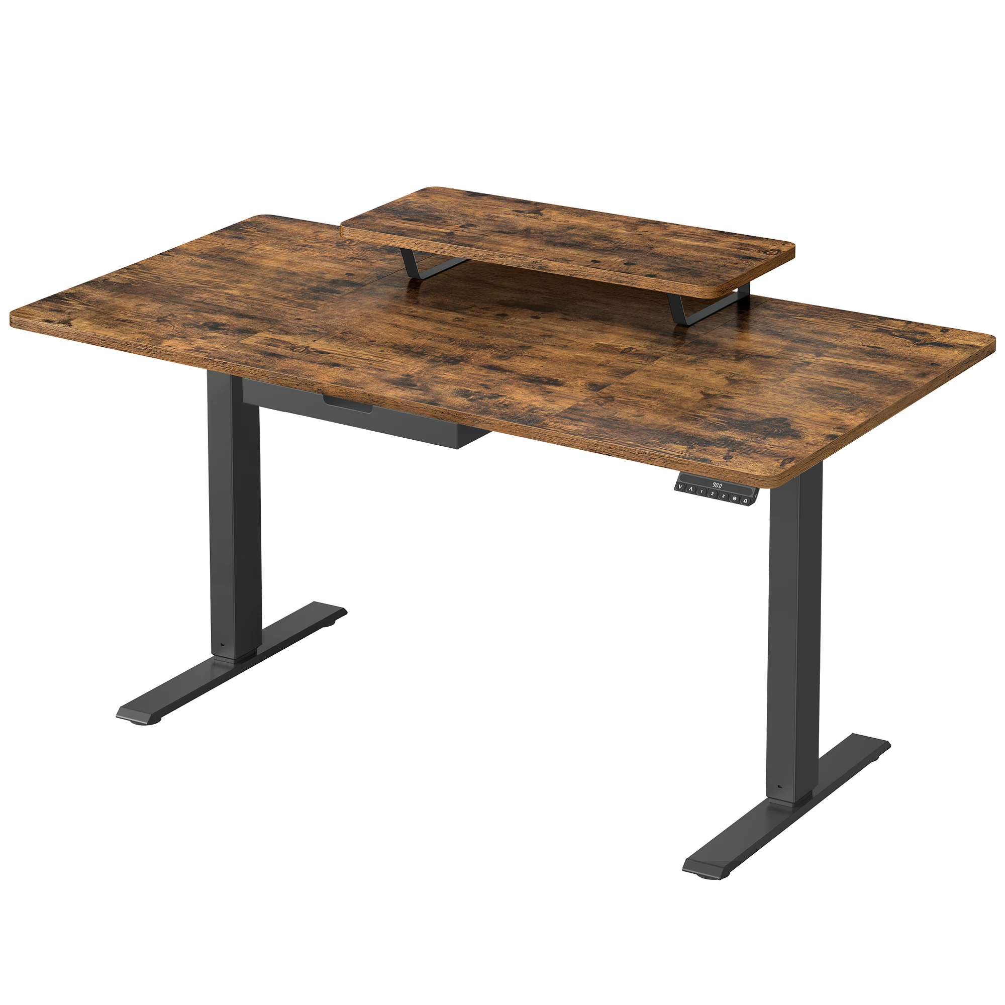 VASAGLE Escritorio Eléctrico Ajustable en Altura, 140 x 70 cm, para Trabajar de Pie, Soporte para Monitor, Cajón, Puerto USB-C, Recordatorio de Sedentarismo, para Oficina, Marrón Rústico/Blanco Nube