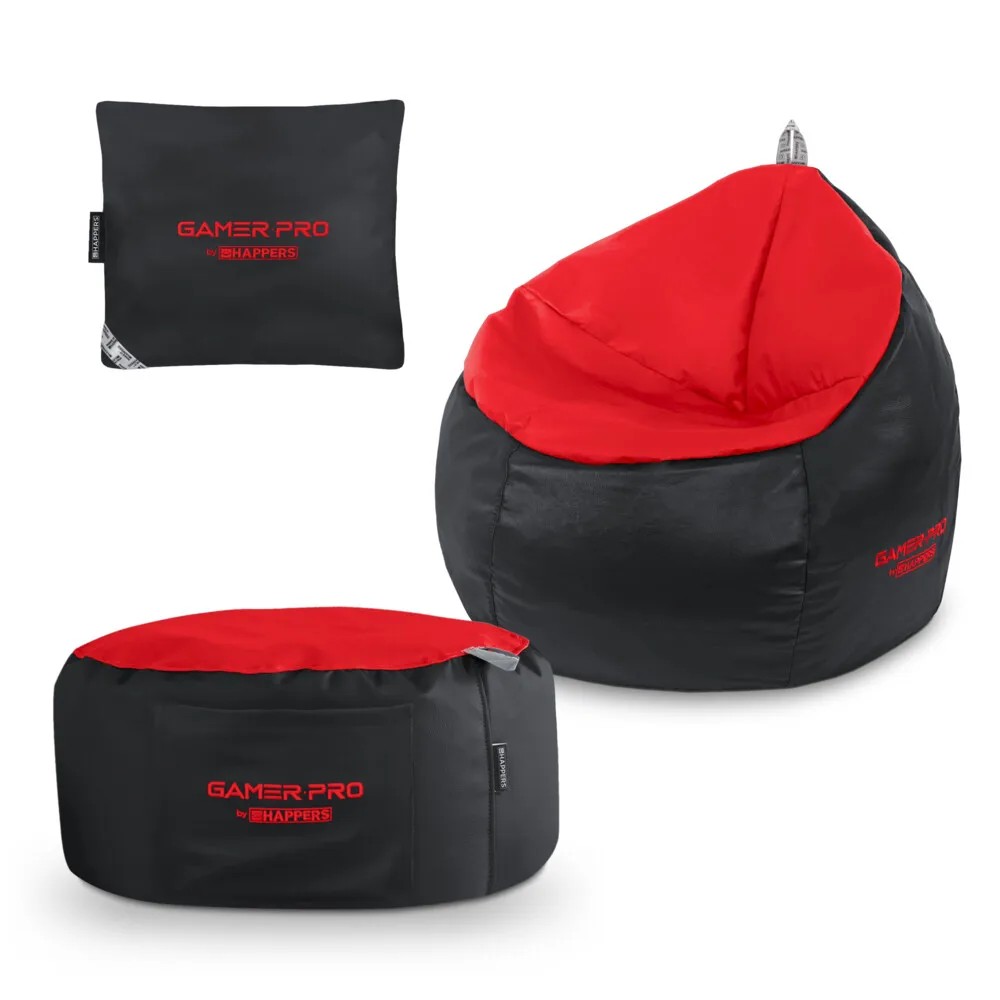 Pack Gamer Junior Rojo: Puff Gamer JUNIOR + Reposapies + Cojín HAPPERS - Cómodo, ligero y resistente. Make it Happers®