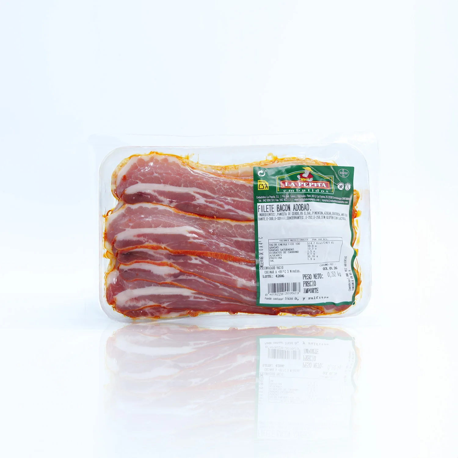 Bacon Curado Adobado – 350 g | Producto Español | Envasado al Vacío | EMBUTIDOS LA PEPITA