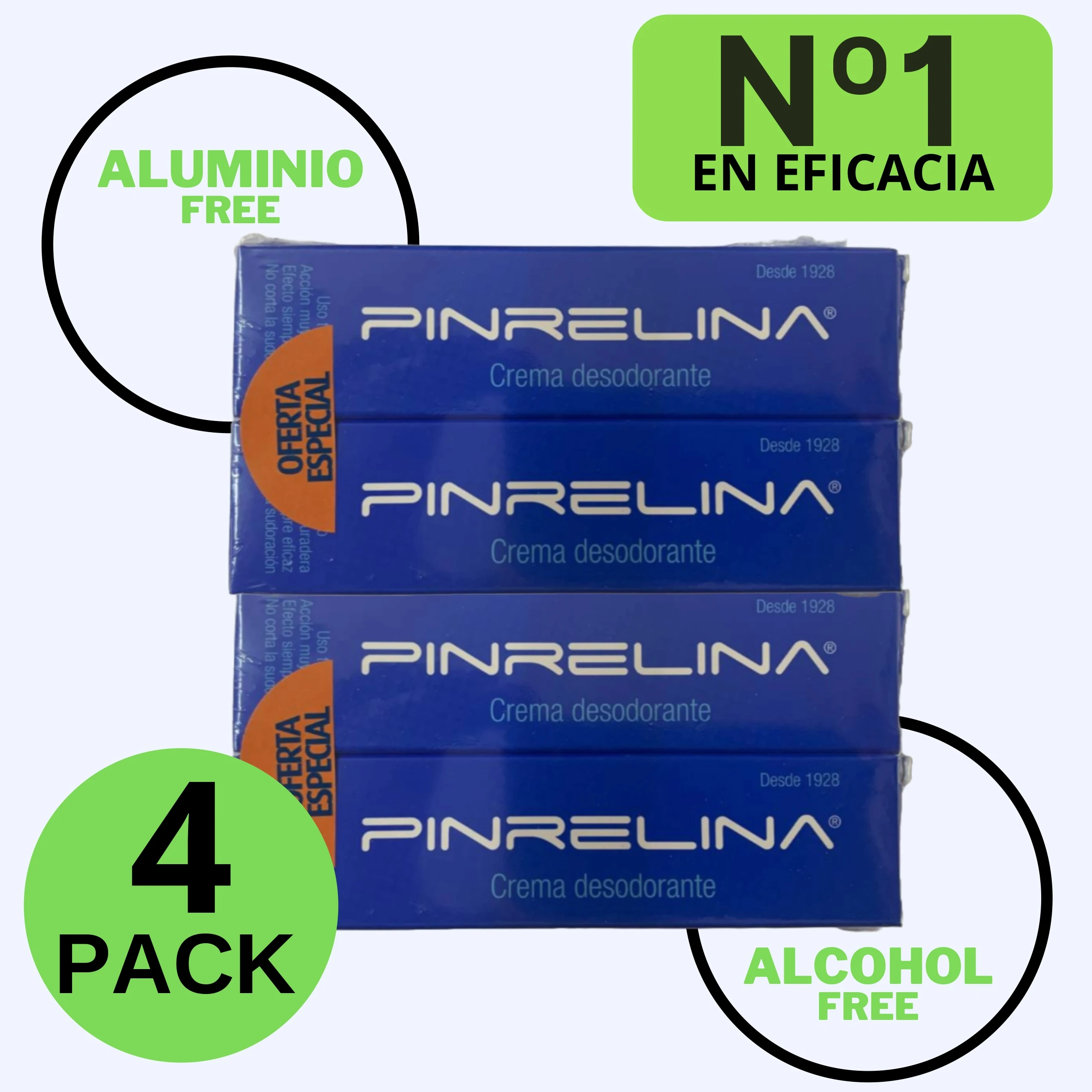Pinrelina Crema Desodorante Pack Ahorro (4 Unidades) – Tratamiento para Mal Olor de Axilas Pies Ingles y Exceso de Sudoración – Larga Duración y Máxima Eficacia