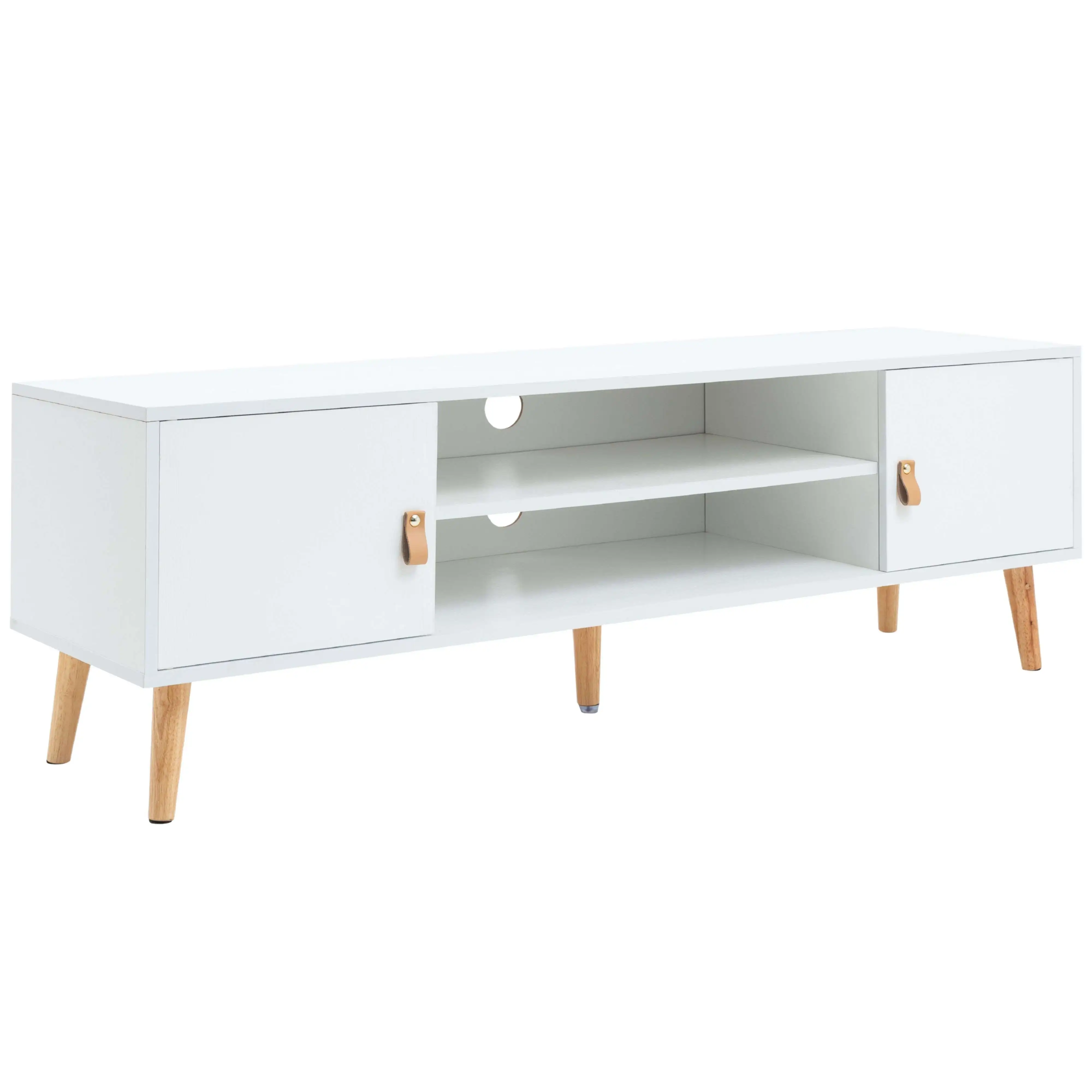Miroytengo Anzio Mueble TV con 2 Puertas, 1 Estante y Patas de madera de pino Blanco mate, fabricado en Melamina 140 cm