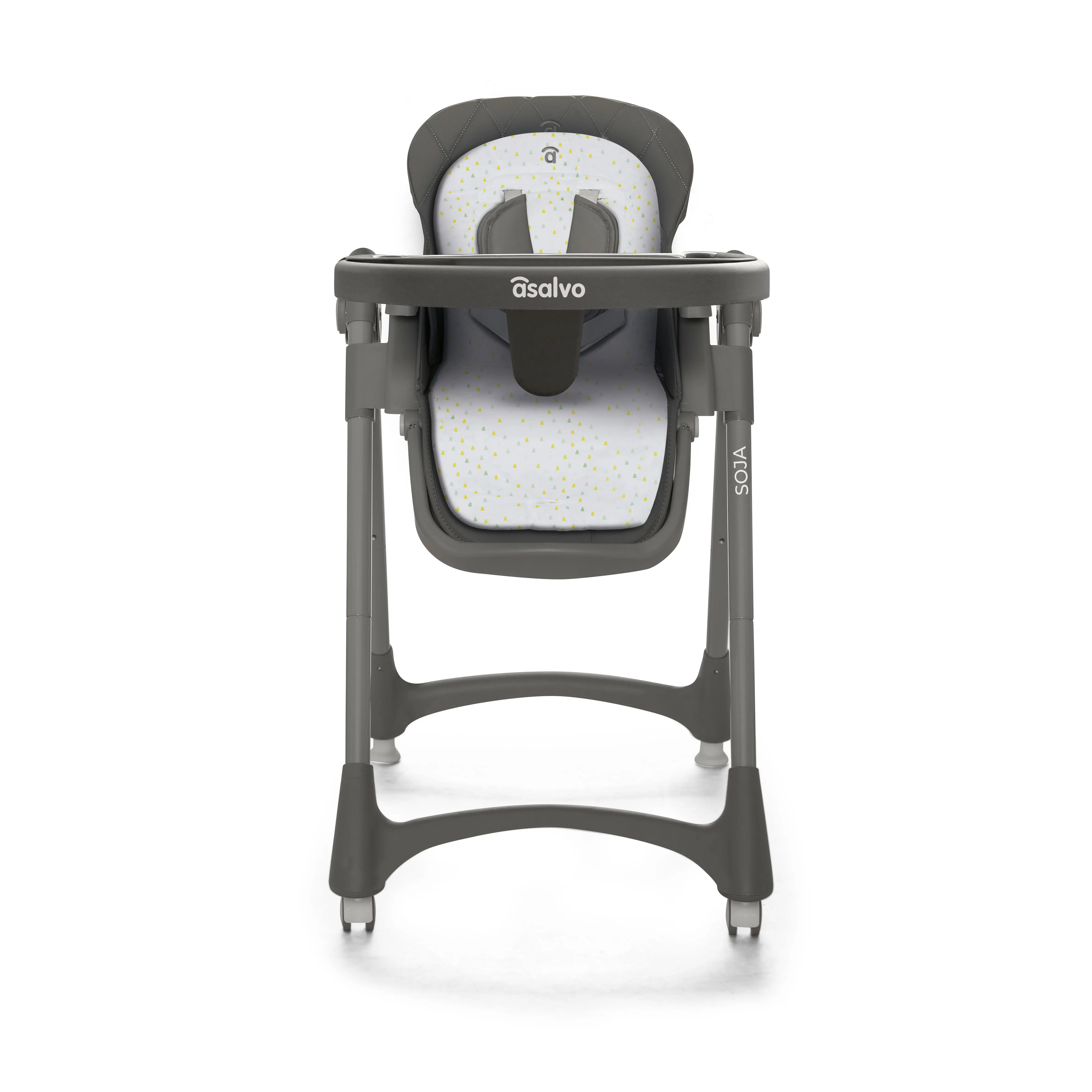 Asalvo Trona para bebé Soja – Trona Evolutiva con Altura Ajustable en 7 Niveles, Respaldo Reclinable, Doble Bandeja Extraíble, Cojín Reductor Lavable y Ruedas con Freno