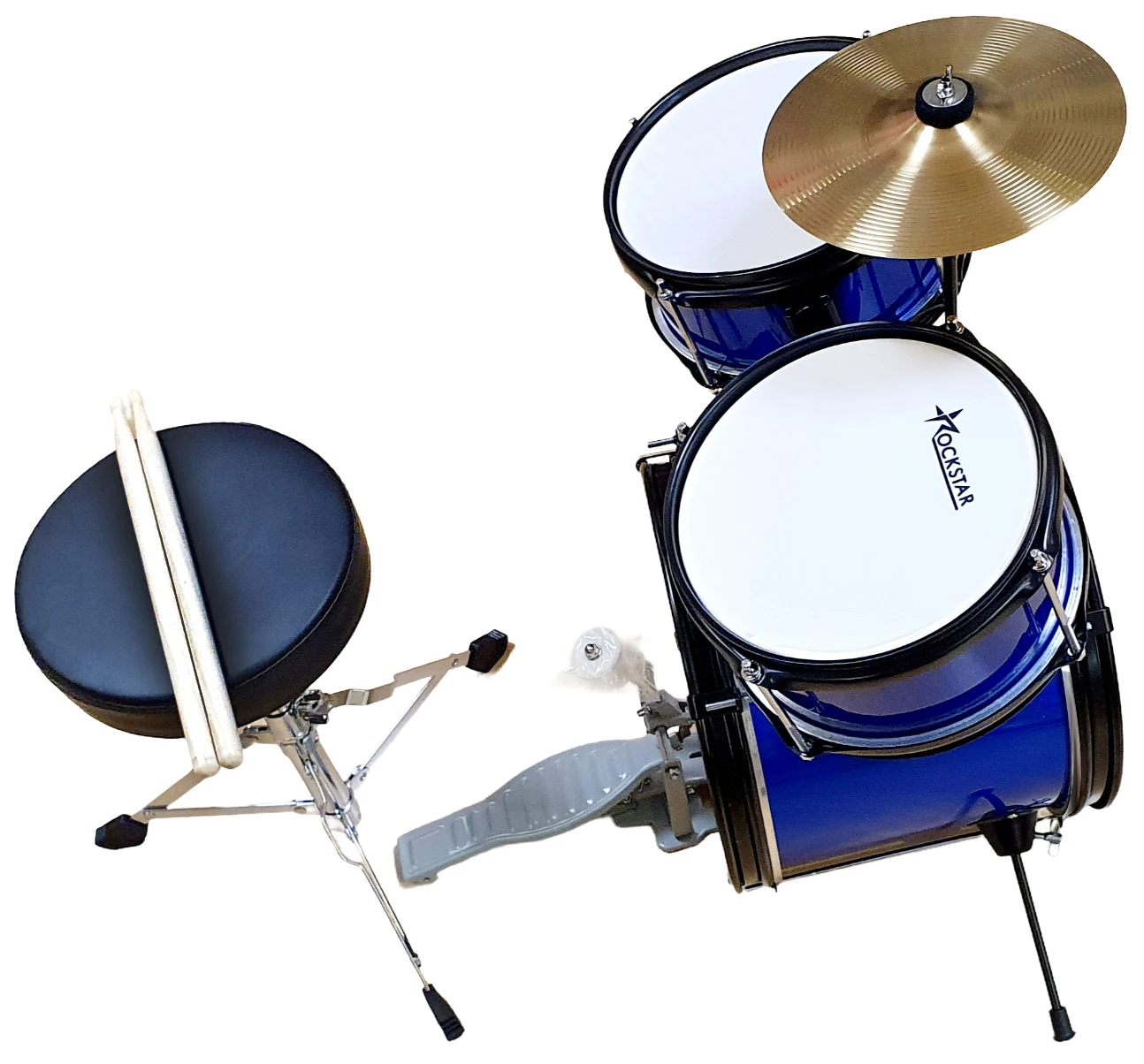 ROCKSTAR MUSIC-children's drums JDS1043B-tunable Musical instrument with bass drum Pedal, stool and drumsticks-exceptional sound quality. Dimension: 50cm wide, 90cm Bottom, 75cm high #6