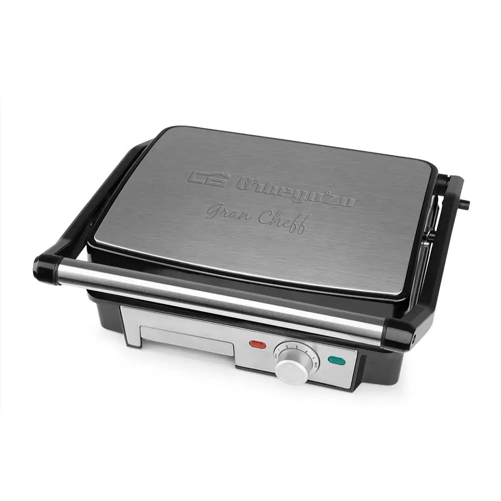 Orbegozo grill GR 4560, amplia superficie de cocción, placas abatibles 180 grados, termostato regulable, bandeja recogesalsas, superficie asado lisa, recubrimiento antiadherente libre de PTFE y PFOA,