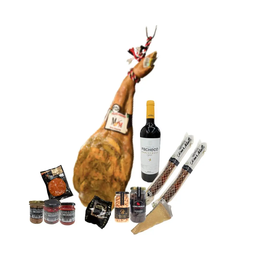 PACK DELICIAS con Paletilla Duroc 50%, Embutidos Ibéricos, Conservas, Frutos Secos y Vino Tinto Pacheco Monastrell - Marca Lonchemur