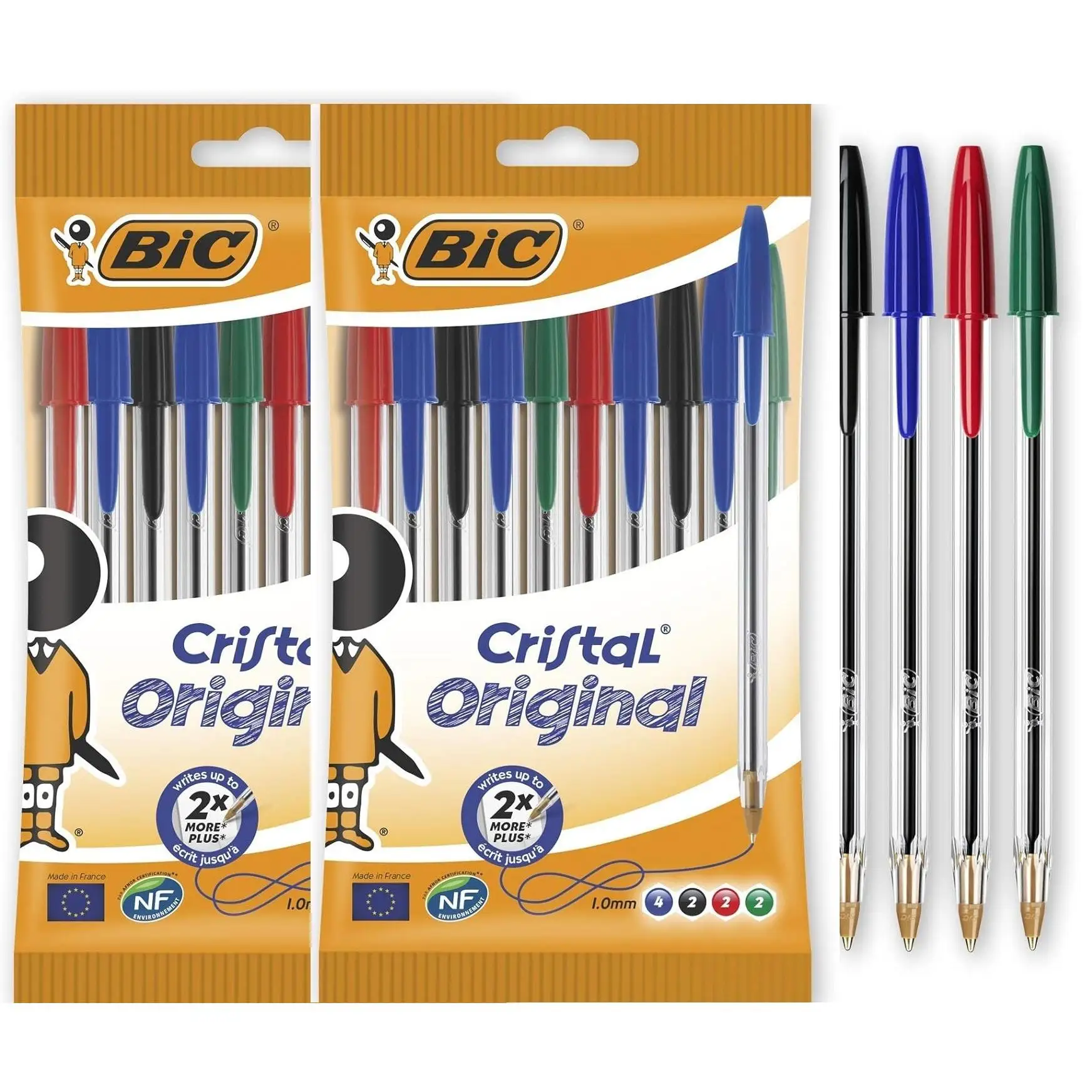 BIC Cristal, Bolsa de boligrafos, Óptimo para Uso de Oficina, Casa y Escolar, Pack de 20 Unidades, Multicolor