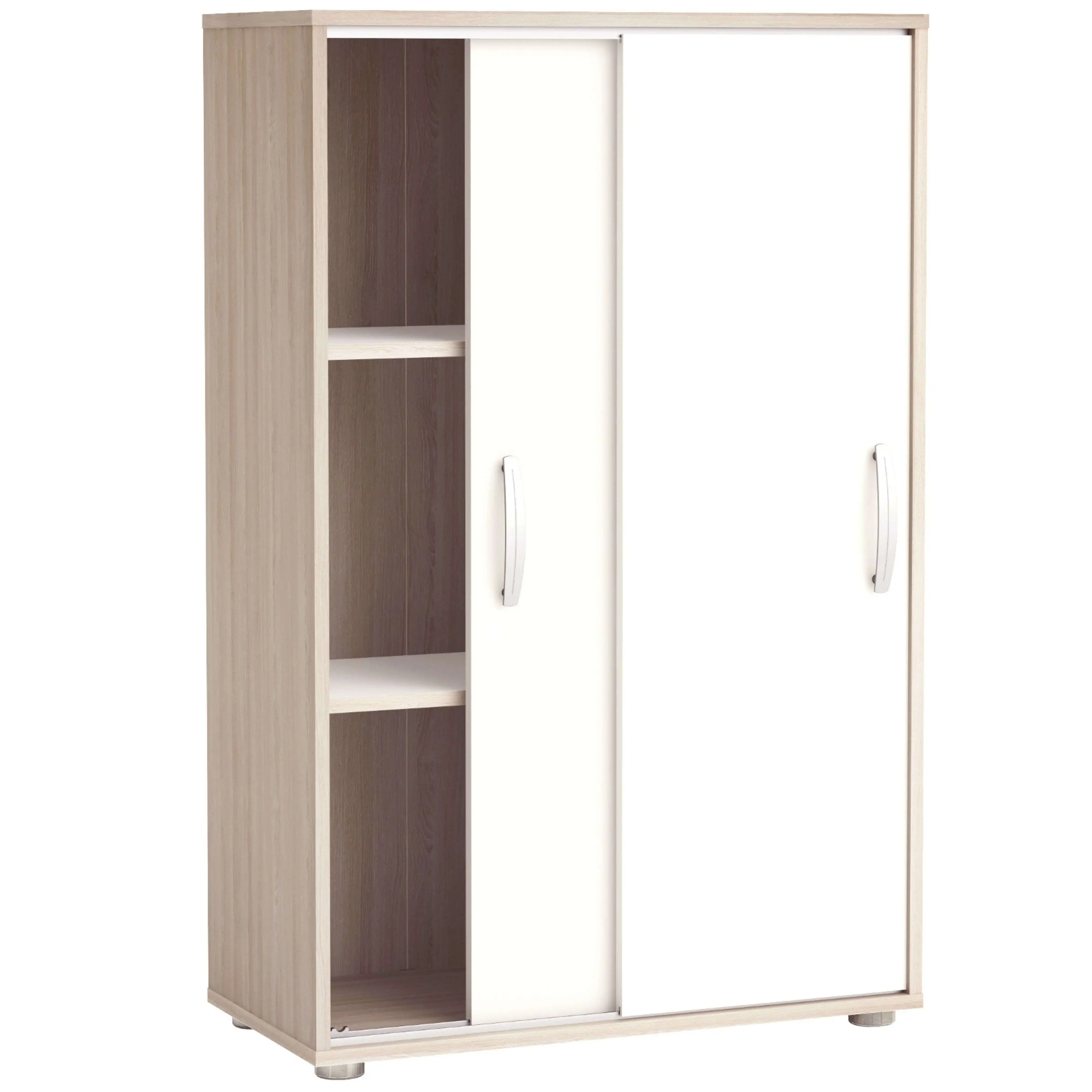 Zapatero Multiusos con Puertas Correderas Blanco y Roble 106x68x33 cm
