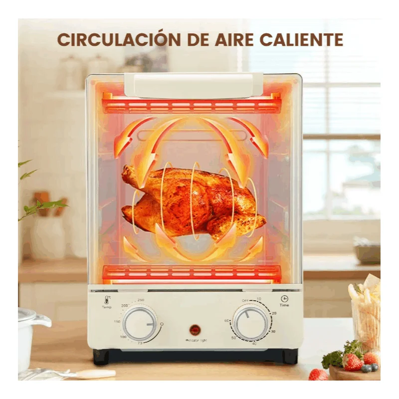 Mini vertical electric oven 15l multifunction with adjustable temperature, 60 min timer, convection and interior light