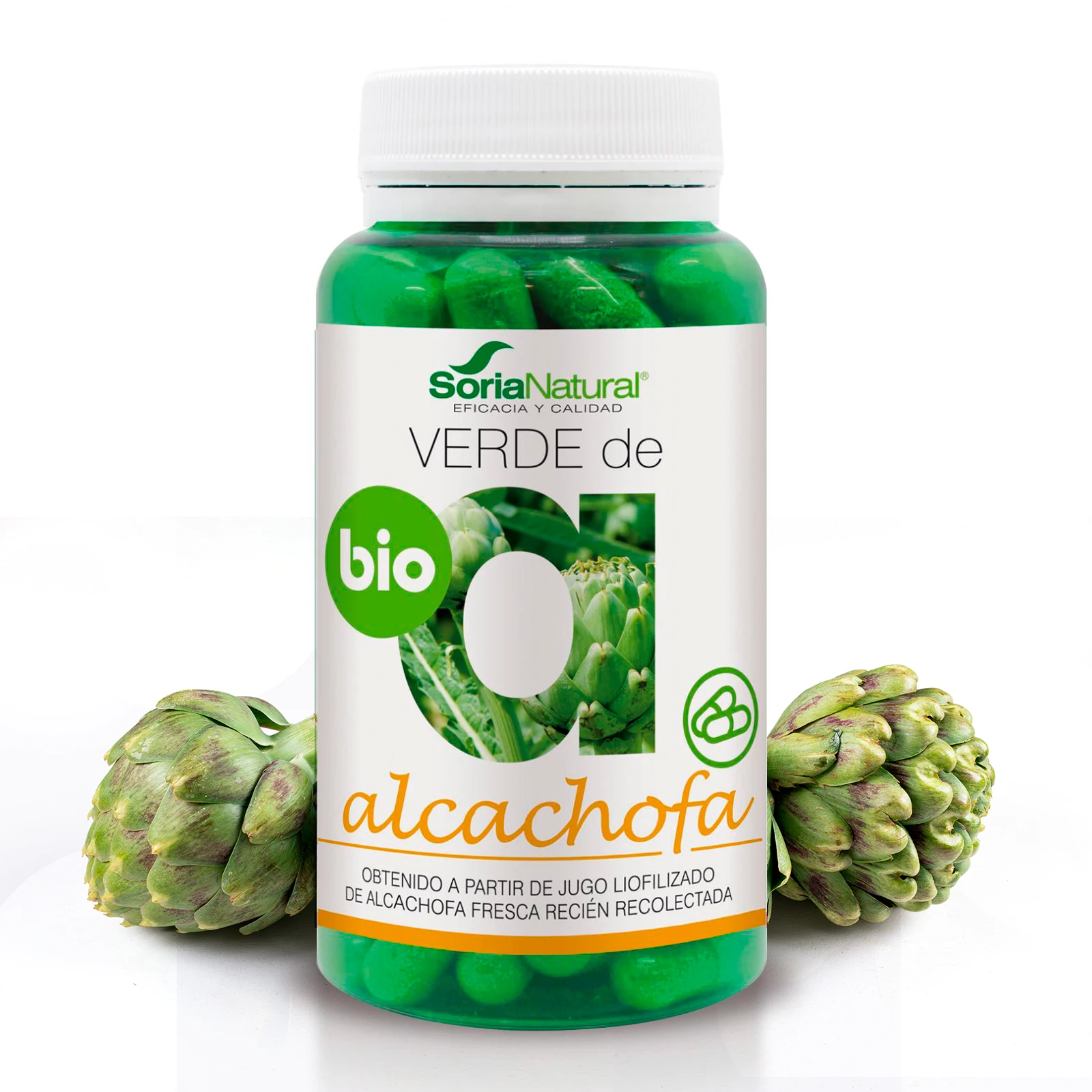 Verde de Alcachofa Soria Natural - Suplemento con Propiedades Digestivas, Depurativas y Diuréticas - 80 cápsulas de 580 mg.