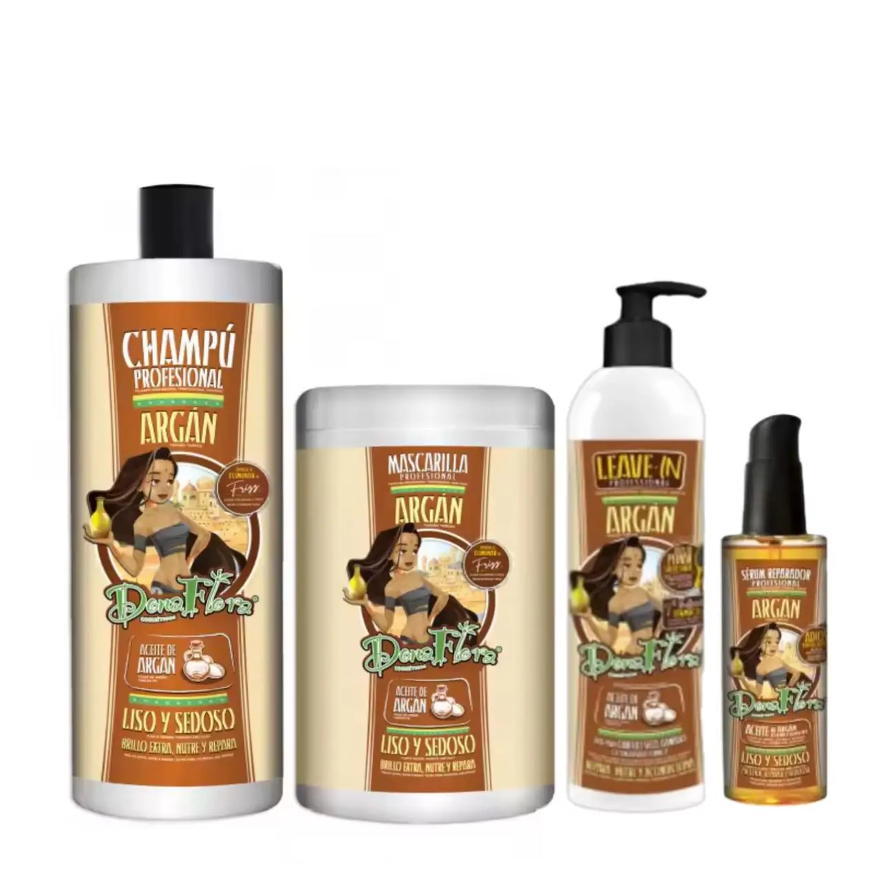PACK PROMOCIONAL DONA FLORA ARGAN CHAMPU 1000 ML,MASCARILLA 1000 ML,LEAVE-IN 500 ML Y SERUM 100 ML