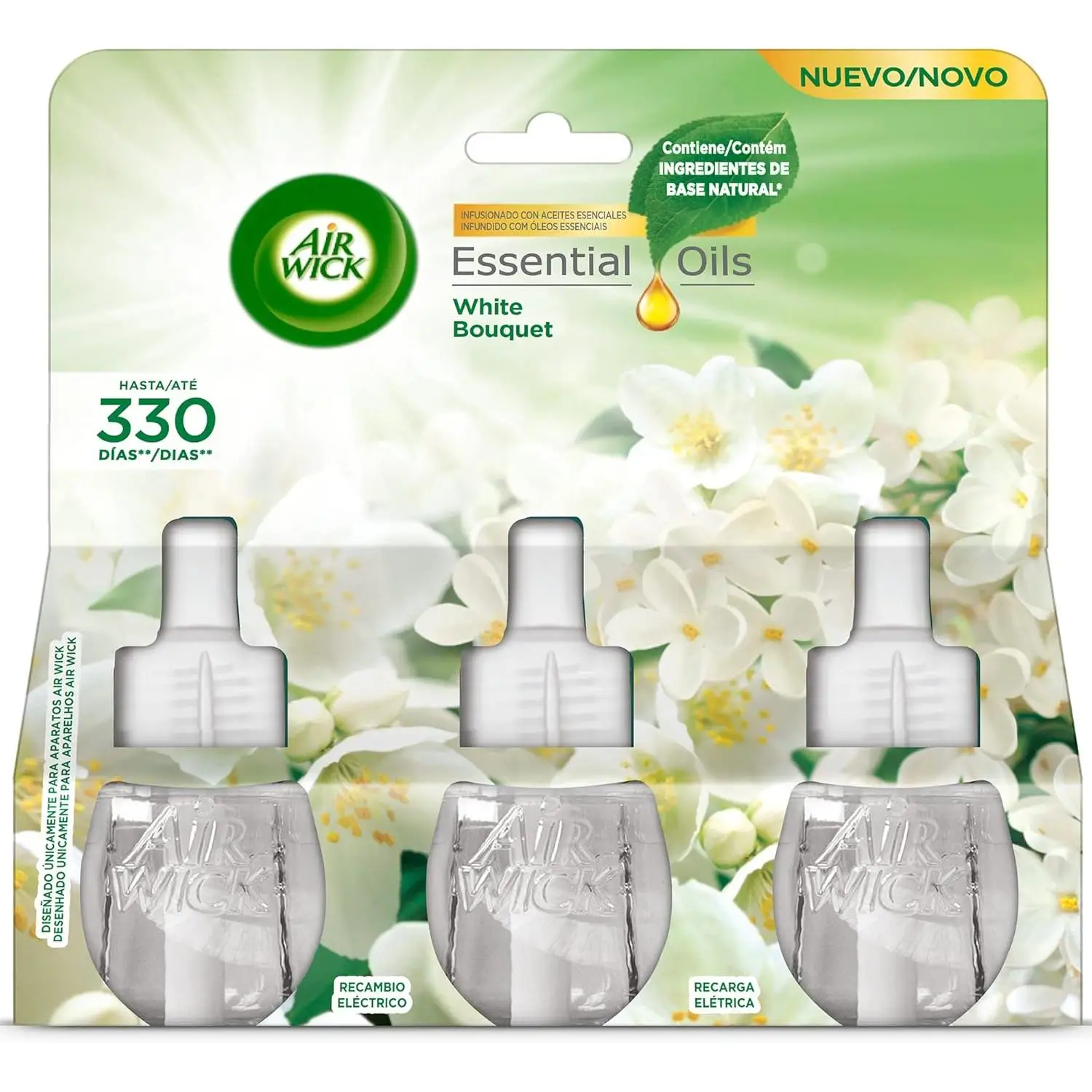Air Wick Eléctrico - Recambios de ambientador automático eléctrico, aroma a Fresia blanca y jazmín - 3 x 19ml