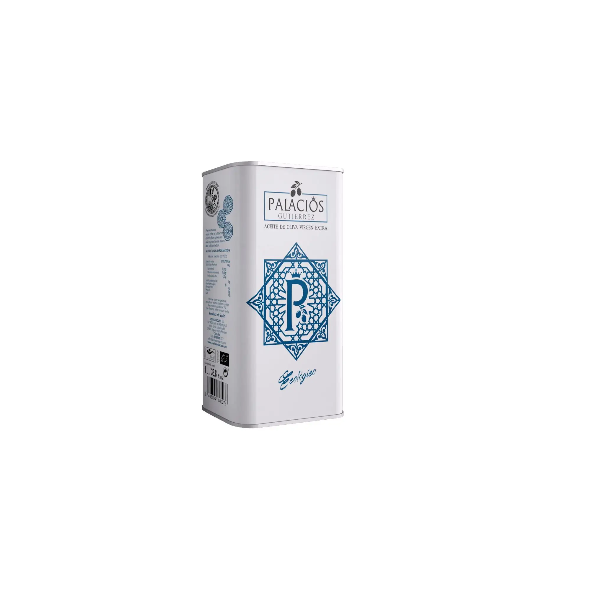 LATA ALUMINIO 1 LITRO ACEITE DE OLIVA VIRGEN EXTRA PALACIOS GUTIERREZ I PALACIOS GUTIERREZ