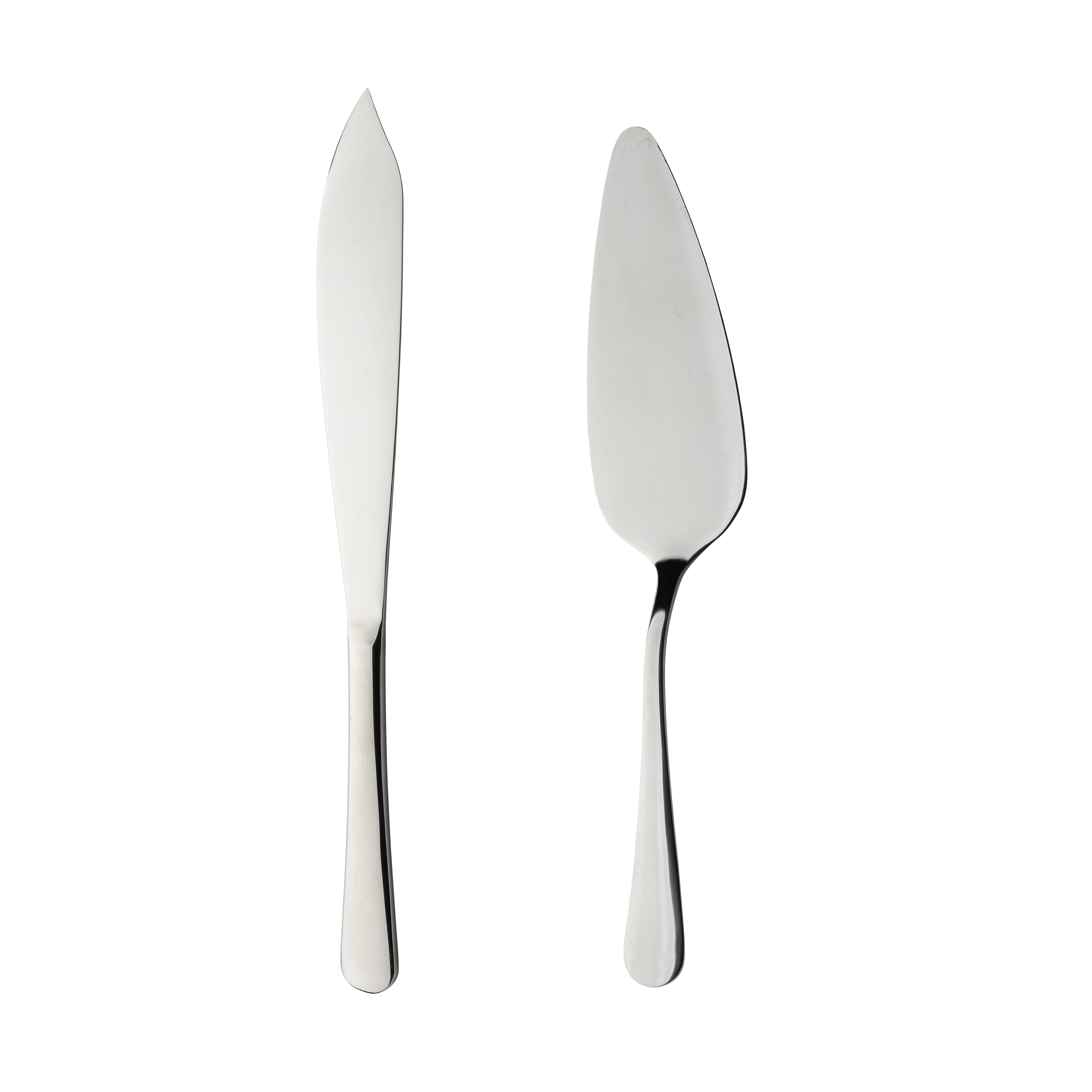 Mr.Spoon Serie Liso,Pala y Cuchillo para Tartas de 2, 6 o 12 piezas,Acero inoxidable 18/0,Plateado,Económico y funcional,Cuchillo de tarta largo283mm,Pala de tarta 258mm,Mango monobloque,Apto para