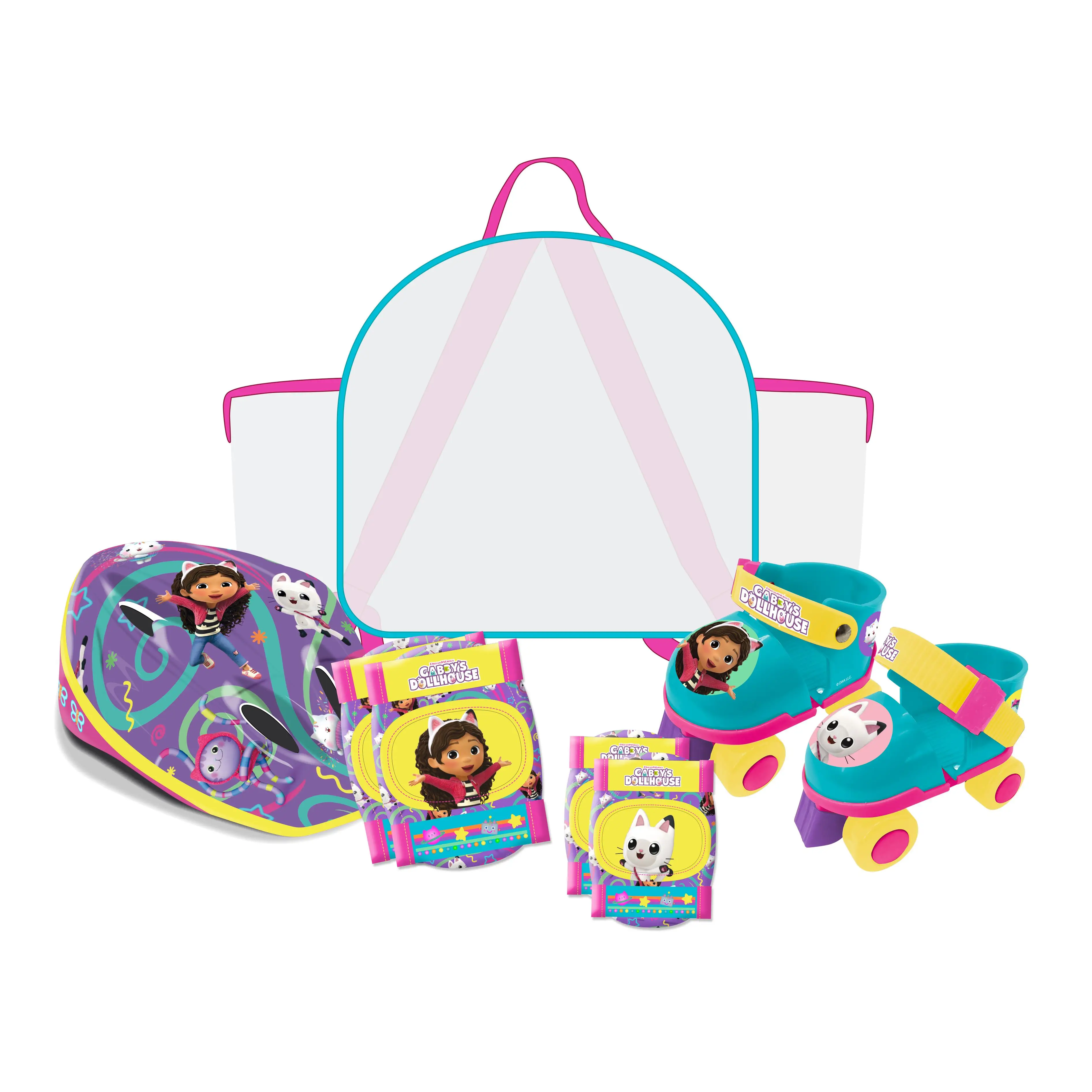 Mochila de Rollers, Casco y Protecciones, con diseños exclusivos de Gabby's Doll House (4615) Incluye los rollers, el casco y protecciones para rodillas y codos. Set para principiantes. Calidad al