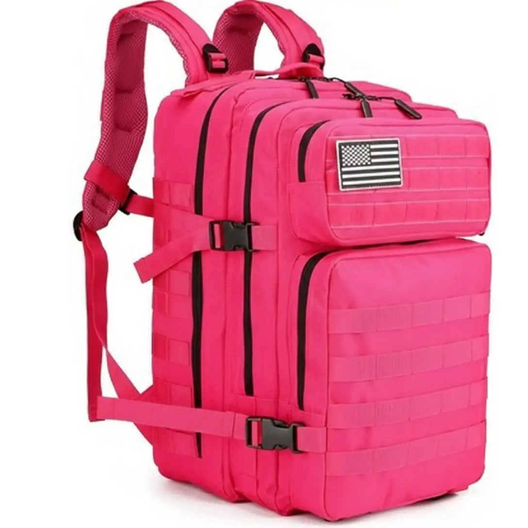 Generica Mochila Táctica Militar 50L ROSA FUCSIA con 2 Parche Velcro