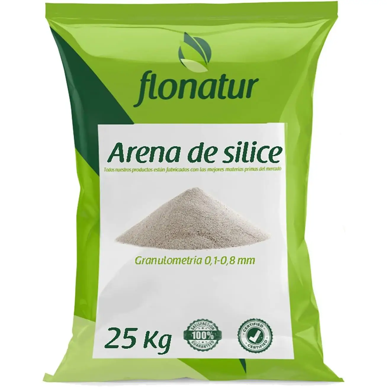 flonatur Arena de silice para cesped Artificial, Saco 25kg, Arena de Gatos, pavimentos Decorativos, Deportivos, Pistas de Padel, Futbol. Granulometría 0,1-0,8