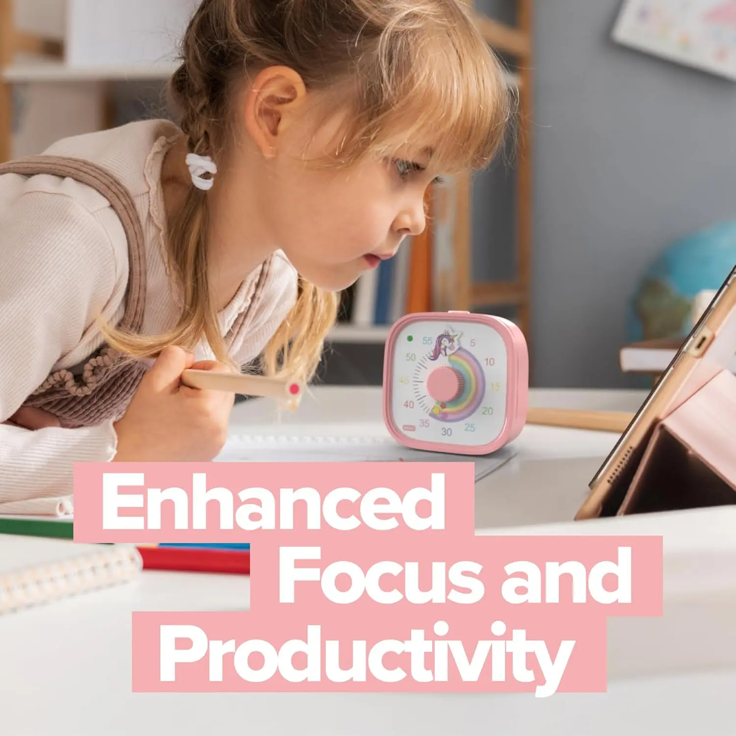 Visual timer for kids – time management tool – 60 minute countdown – encourages concentration and productivity – for school, play, learning and toothbrushing – colorful and fun design (pink) #6