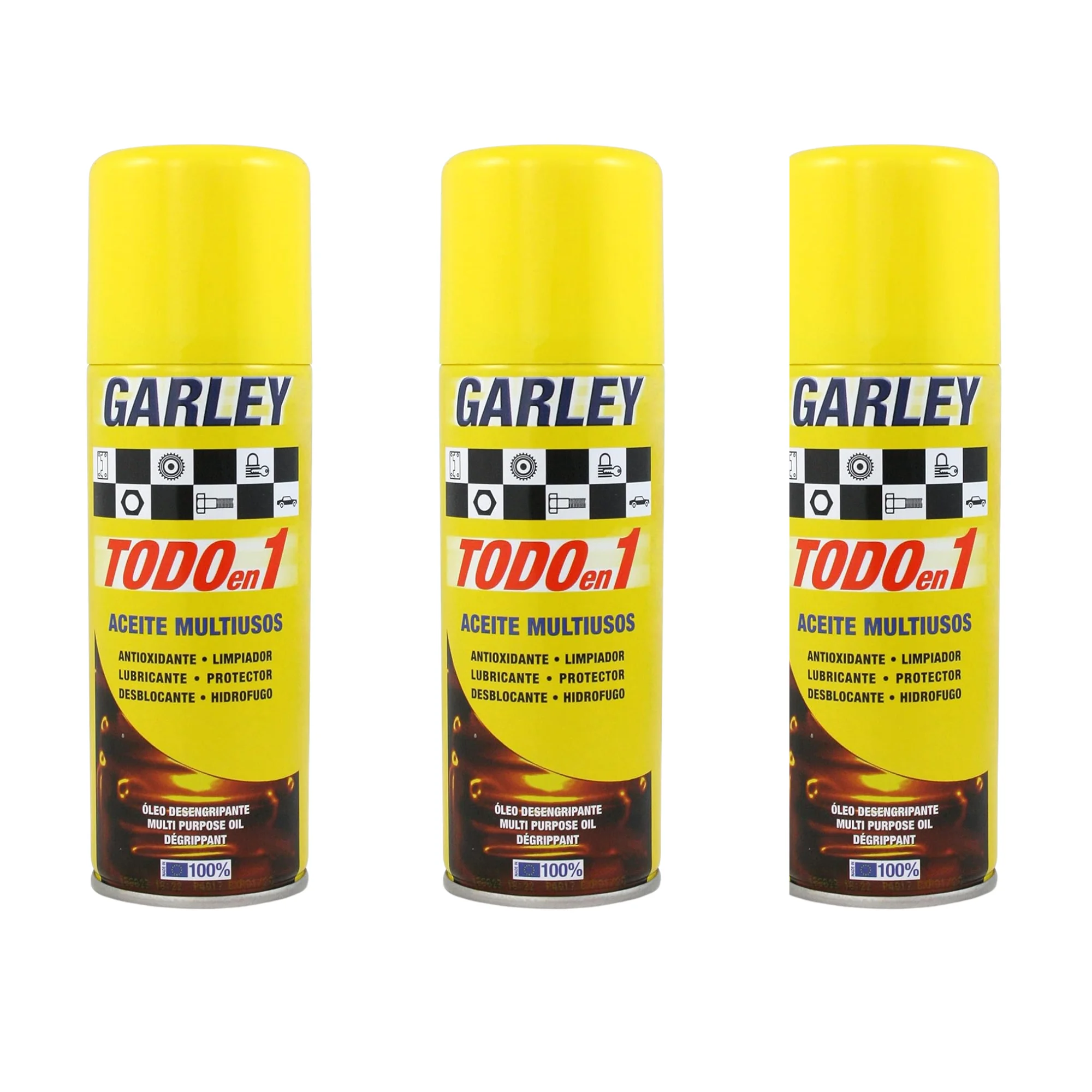 GARLEY Aceite Multiusos Spray 200 ml | Lubricante Desbloqueante Antioxidante | Todo en Uno para Taller, Herramientas y Coche | Disponible en 1 unidad, 3 unidades o 5 unidades