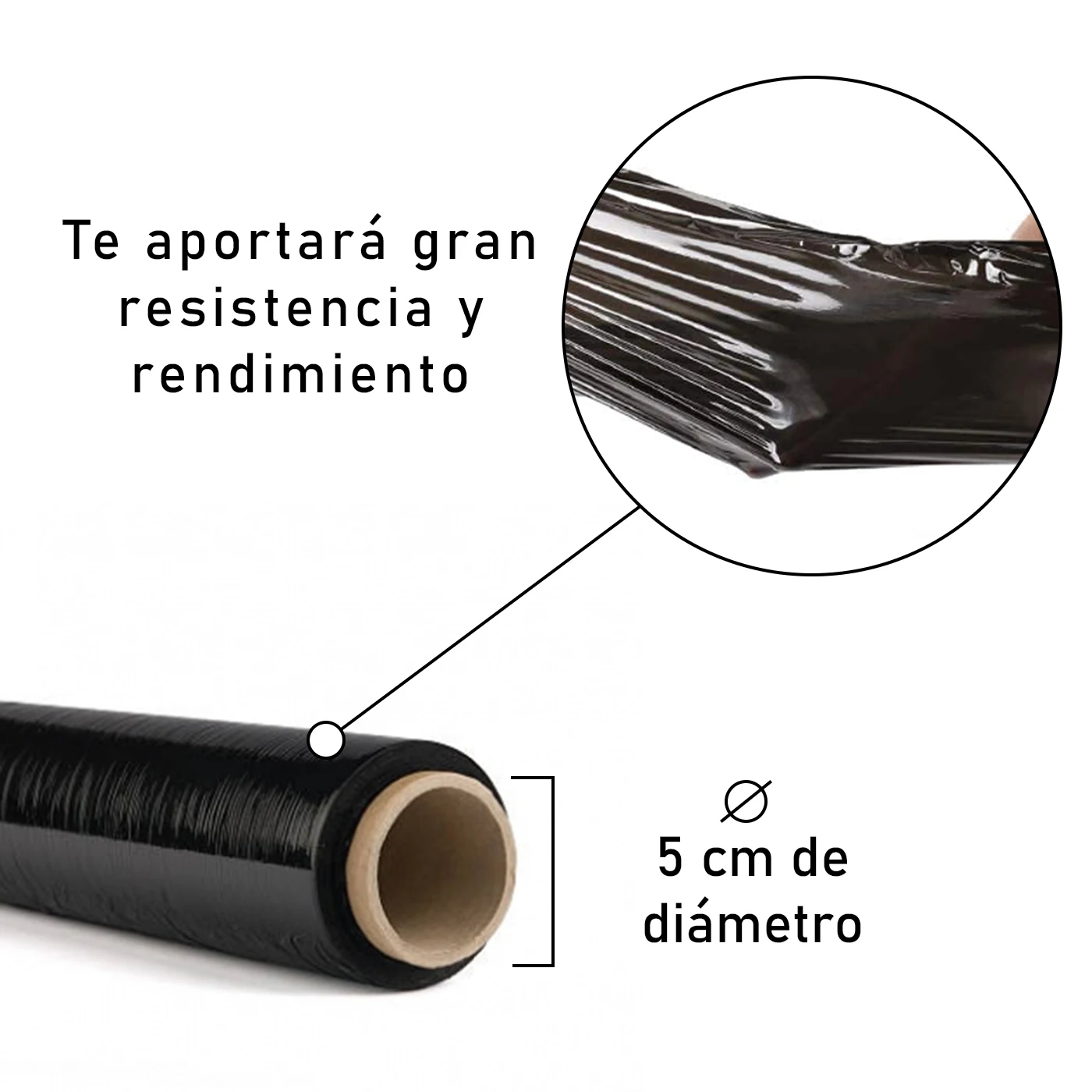 Transparent or black Film for packaging, Flexible and resistant 50cm x 200 meters, 23 microns thick. Industrial Packaging, shipments, moving, pallets.