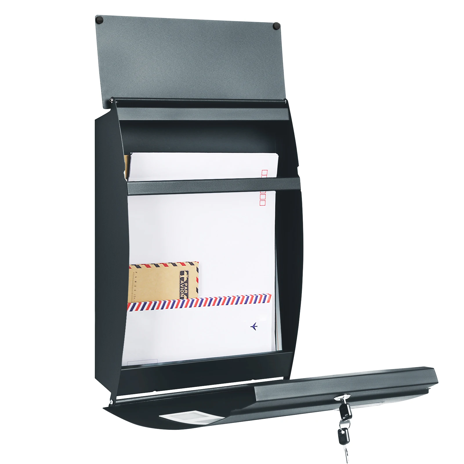 Songmics wall mailbox, with viewing windows, name slot, 2 keys, easy to install, anthracite gray